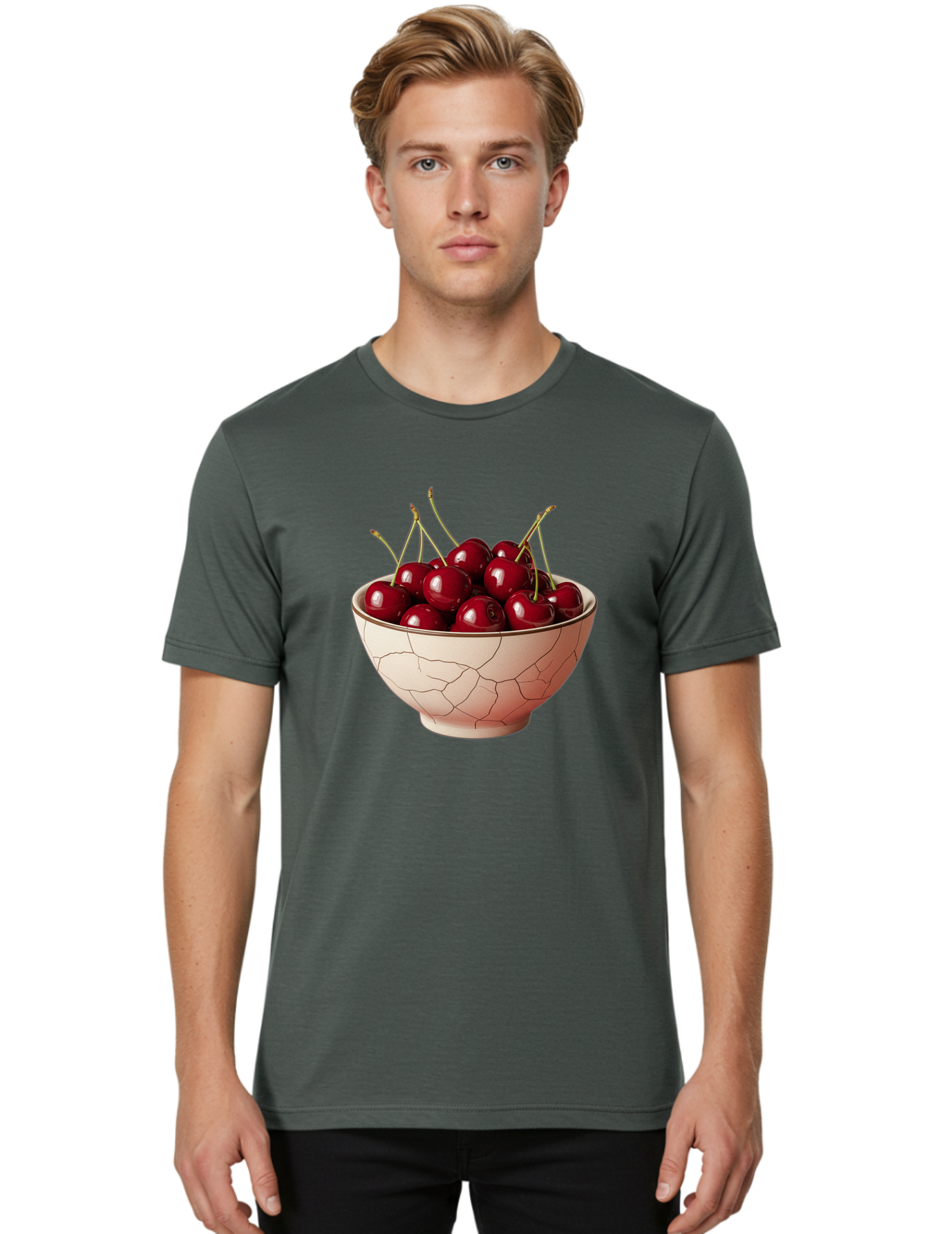 Cherries-In-Bowl-2 Men'S Graphic Tee, 100% Cotton, Comfortable Casual Summer Wear, Machine Washable, Vintage Camera, Old Camera, Antique Camera, Black Camera, Classic Photography, Photography Equipment, Nostalgic Device, Film Camera, Bah733
