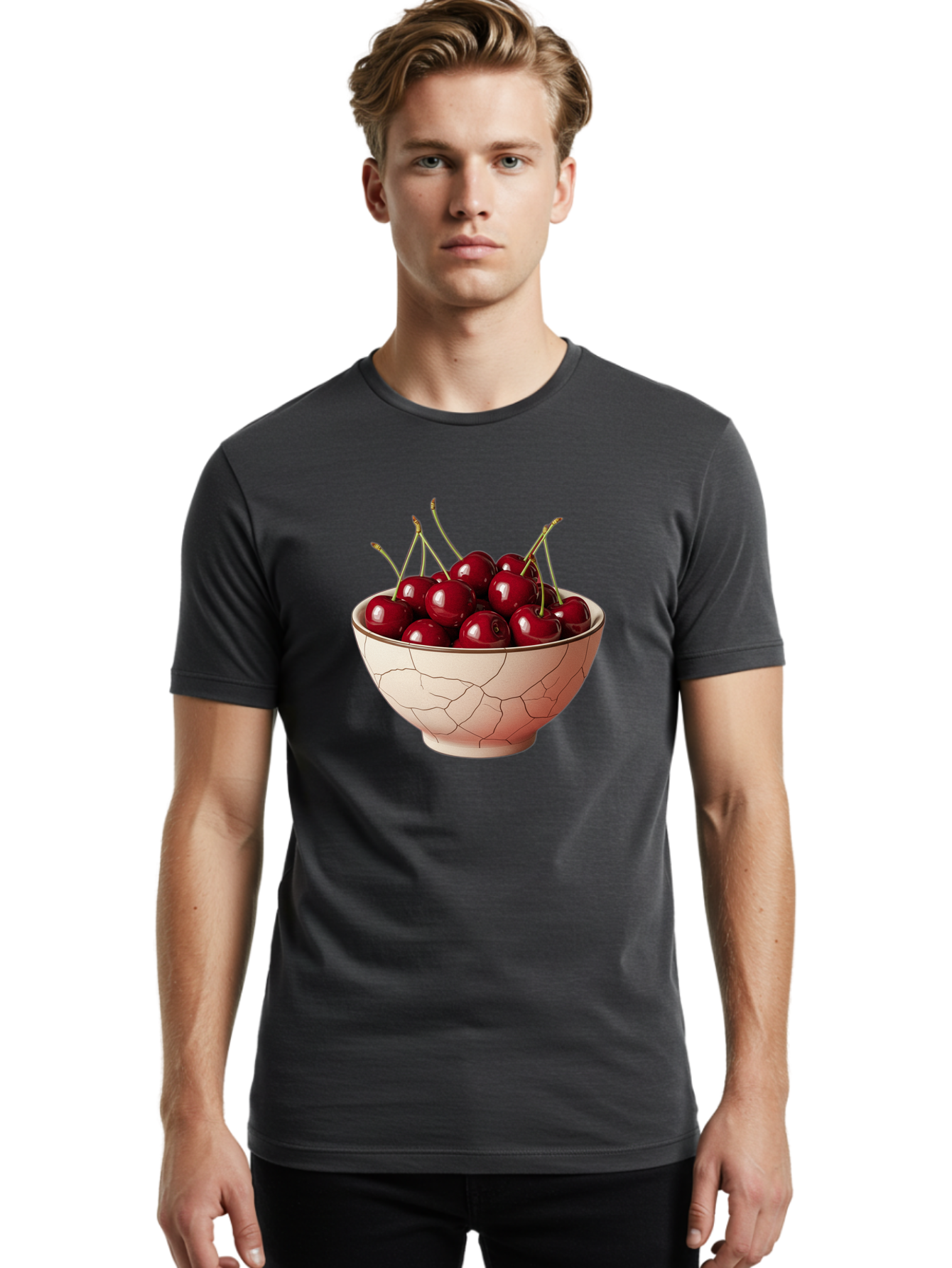 Cherries-In-Bowl-2 Men'S Graphic Tee, 100% Cotton, Comfortable Casual Summer Wear, Machine Washable, Vintage Camera, Old Camera, Antique Camera, Black Camera, Classic Photography, Photography Equipment, Nostalgic Device, Film Camera, Bah733