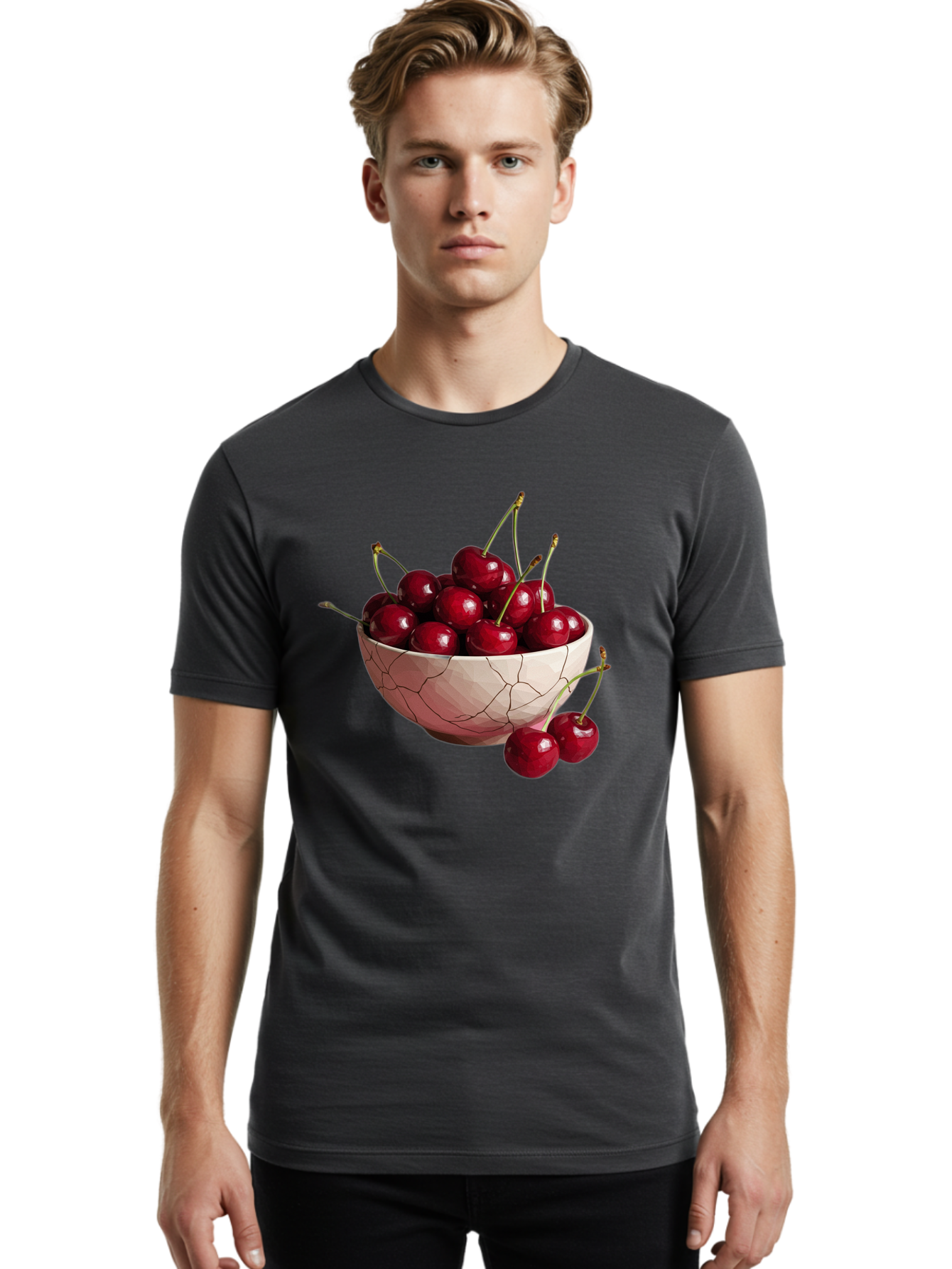 Cherries-In-Cracked-Bowl-1 Men'S Graphic Tee, 100% Cotton, Comfortable Casual Summer Wear, Machine Washable, Vintage Camera, Old Camera, Antique Camera, Black Camera, Classic Photography, Photography Equipment, Nostalgic Device, Film Camera, Bah736