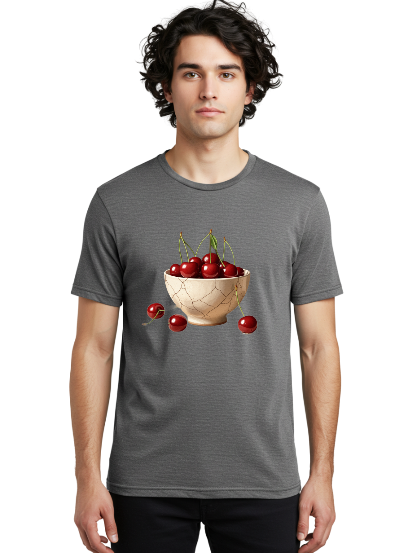 Cherries-In-Kintsugi-Bowl-1 Men'S Graphic Tee, 100% Cotton, Comfortable Casual Summer Wear, Machine Washable, Vintage Camera, Old Camera, Antique Camera, Black Camera, Classic Photography, Photography Equipment, Nostalgic Device, Film Camera, Bah739