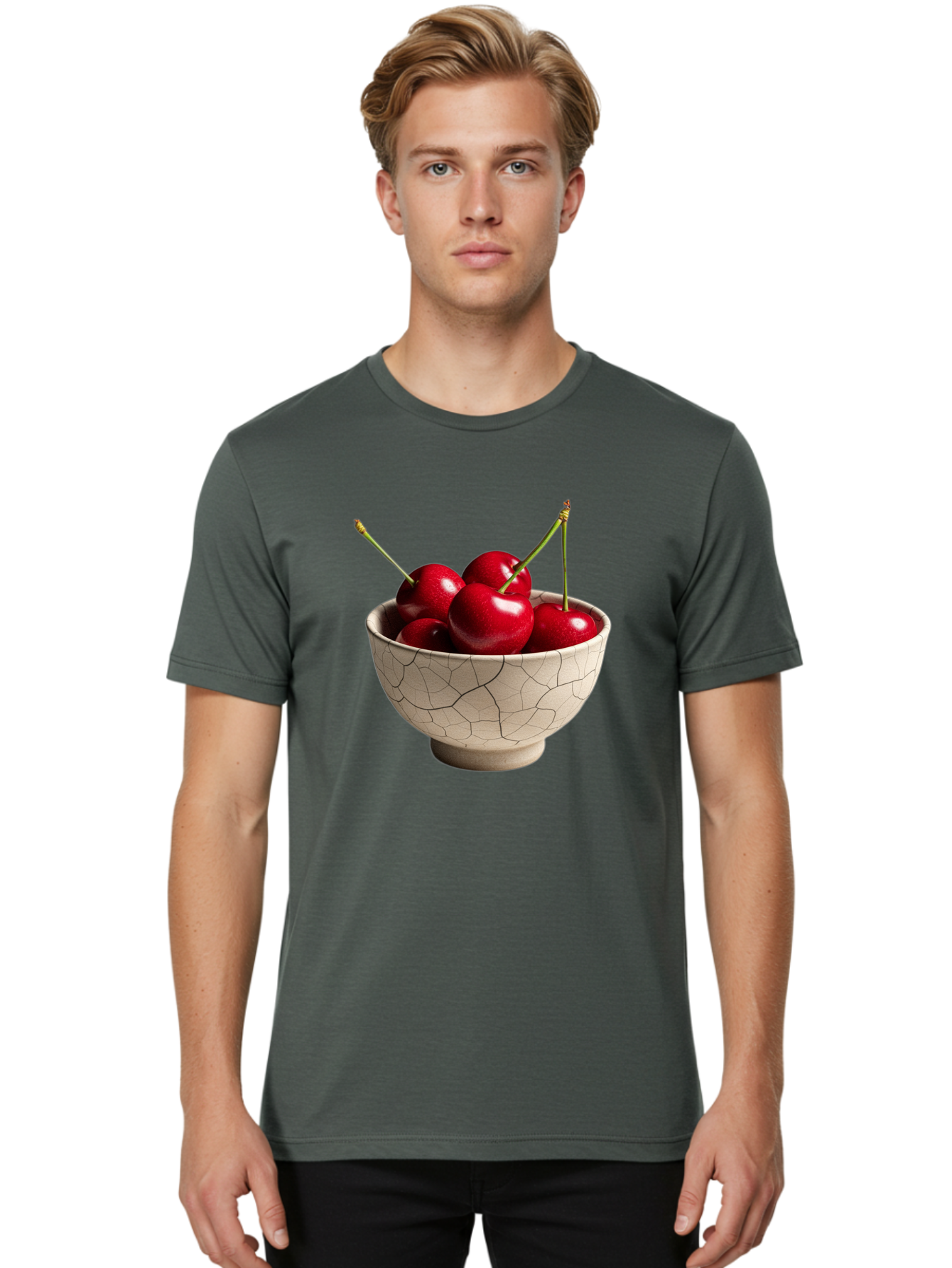 Cherries-In-Kintsugi-Bowl Men'S Graphic Tee, 100% Cotton, Comfortable Casual Summer Wear, Machine Washable, Vintage Camera, Old Camera, Antique Camera, Black Camera, Classic Photography, Photography Equipment, Nostalgic Device, Film Camera, Bah740