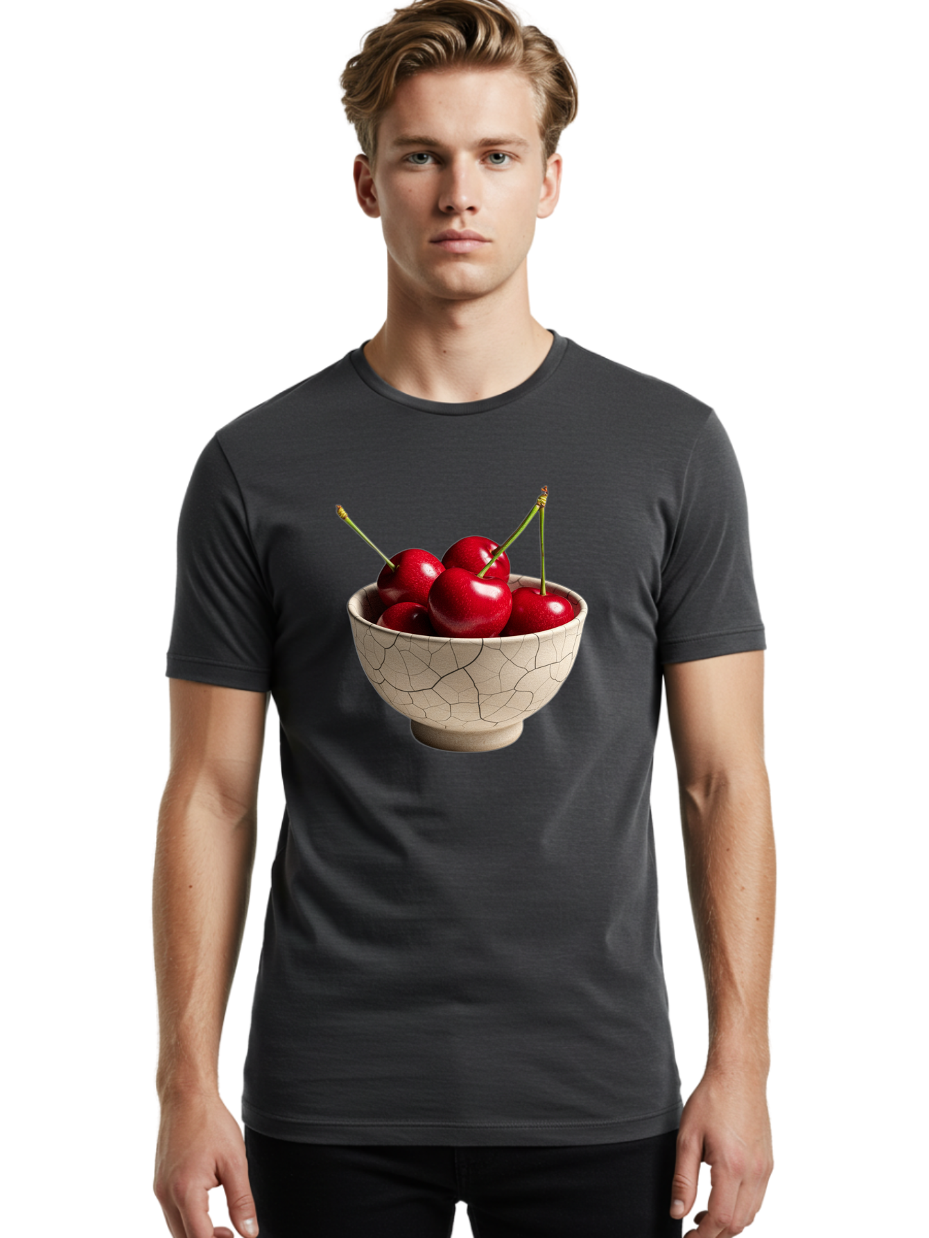 Cherries-In-Kintsugi-Bowl Men'S Graphic Tee, 100% Cotton, Comfortable Casual Summer Wear, Machine Washable, Vintage Camera, Old Camera, Antique Camera, Black Camera, Classic Photography, Photography Equipment, Nostalgic Device, Film Camera, Bah740