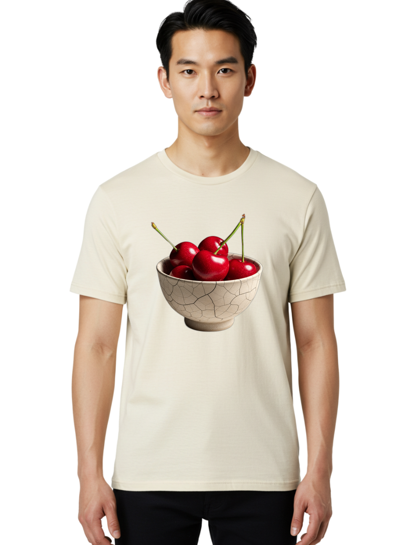 Cherries-In-Kintsugi-Bowl Men'S Graphic Tee, 100% Cotton, Comfortable Casual Summer Wear, Machine Washable, Vintage Camera, Old Camera, Antique Camera, Black Camera, Classic Photography, Photography Equipment, Nostalgic Device, Film Camera, Bah740