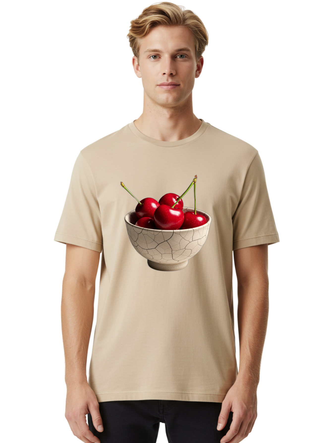Cherries-In-Kintsugi-Bowl Men'S Graphic Tee, 100% Cotton, Comfortable Casual Summer Wear, Machine Washable, Vintage Camera, Old Camera, Antique Camera, Black Camera, Classic Photography, Photography Equipment, Nostalgic Device, Film Camera, Bah740