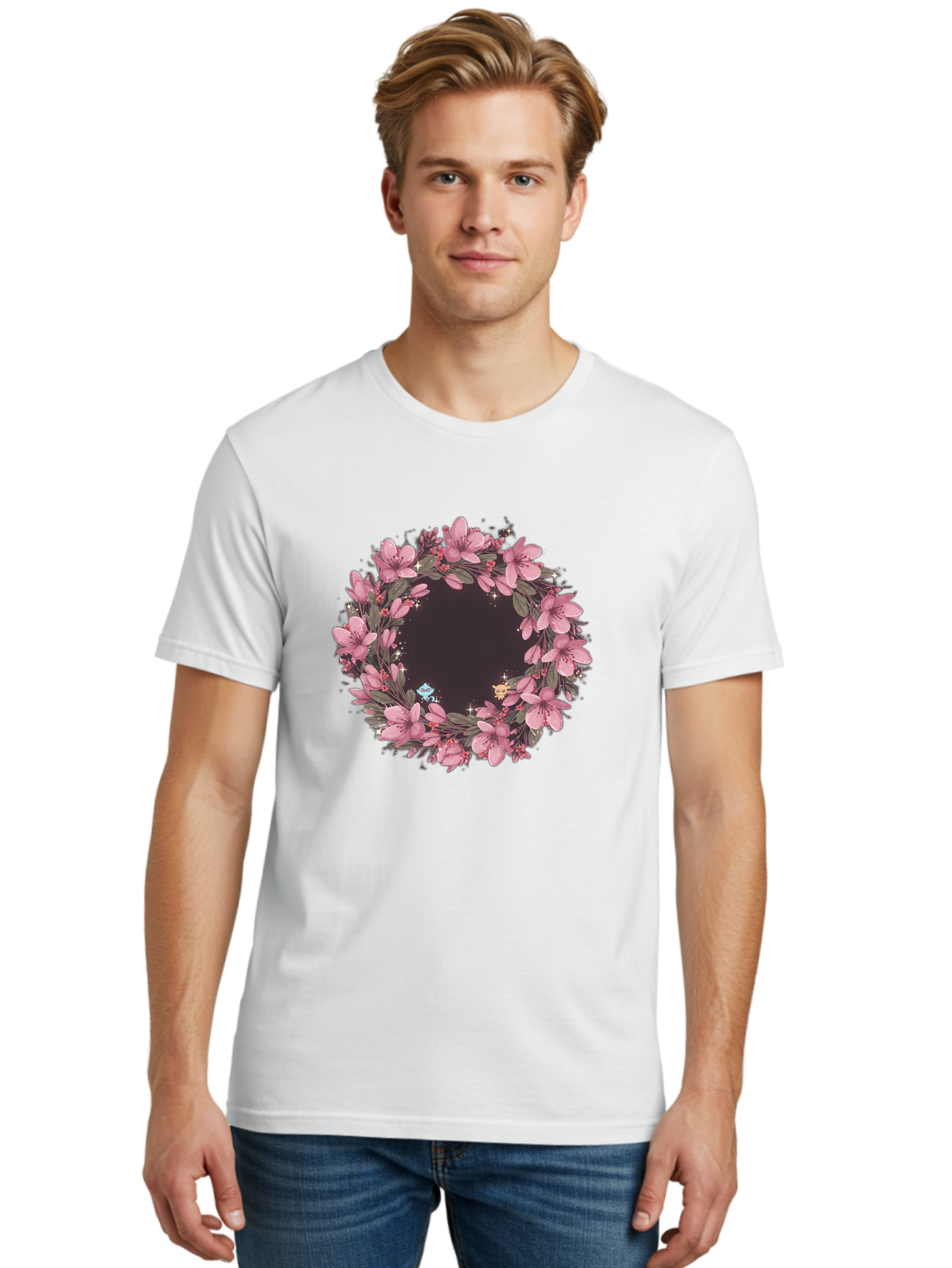 Cherry-Blossom-Wreath Men'S Graphic Tee, 100% Cotton, Comfortable Casual Summer Wear, Machine Washable, Vintage Camera, Old Camera, Antique Camera, Black Camera, Classic Photography, Photography Equipment, Nostalgic Device, Film Camera, Bah743