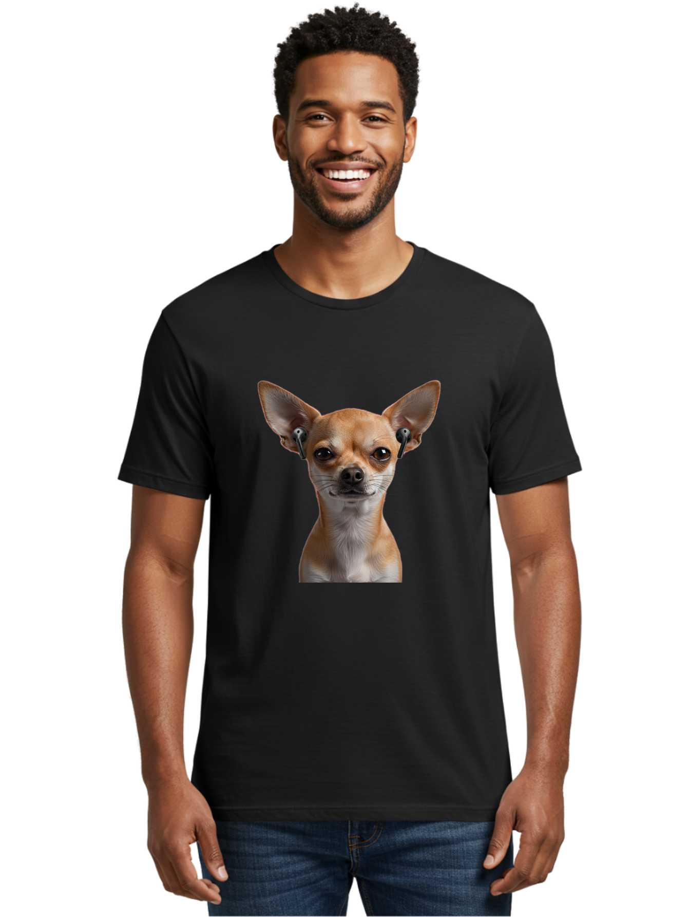 Chihuahua-With-Earbuds Men'S Graphic Tee, 100% Cotton, Comfortable Casual Summer Wear, Machine Washable, Vintage Camera, Old Camera, Antique Camera, Black Camera, Classic Photography, Photography Equipment, Nostalgic Device, Film Camera, Bah750
