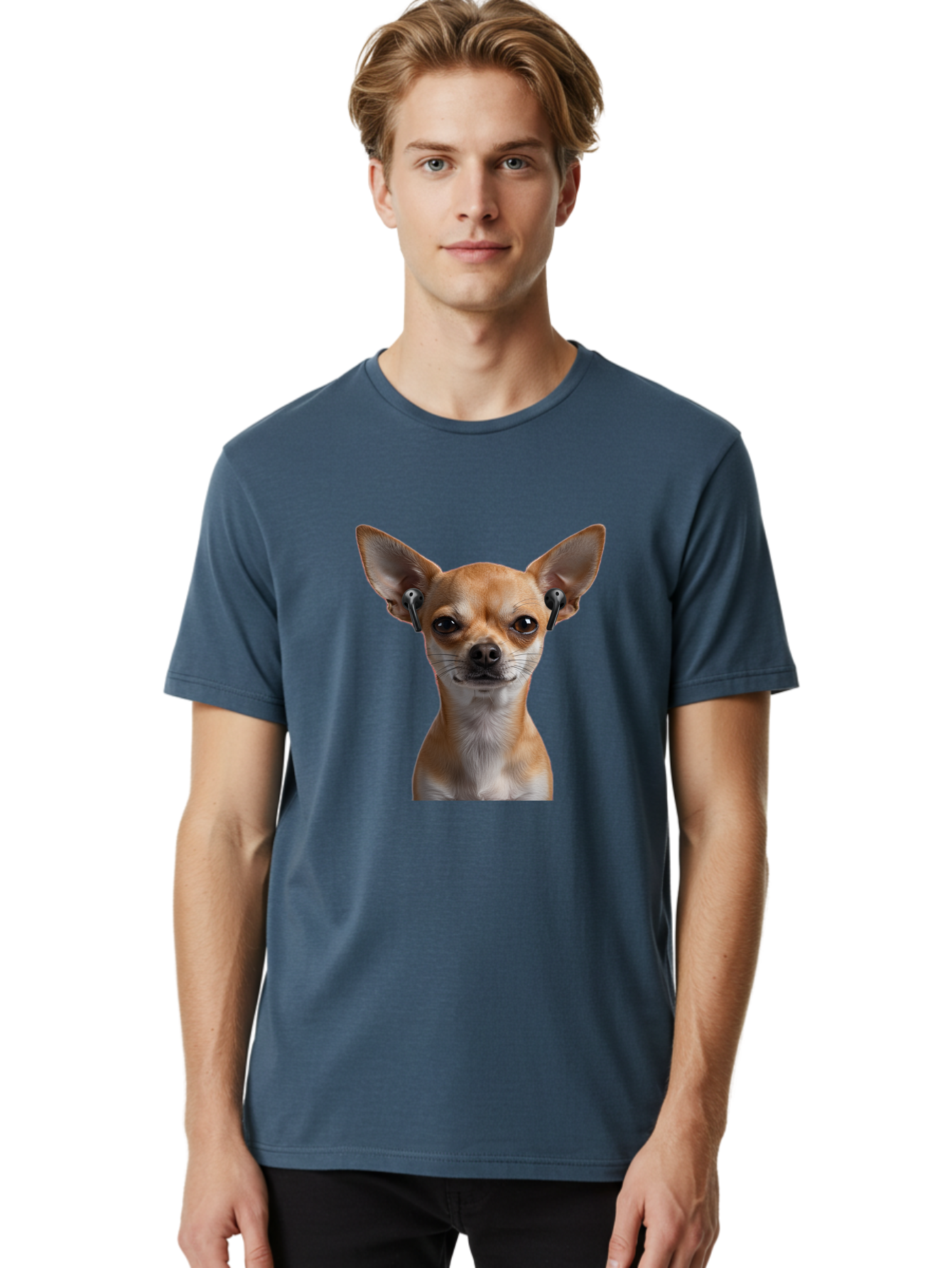 Chihuahua-With-Earbuds Men'S Graphic Tee, 100% Cotton, Comfortable Casual Summer Wear, Machine Washable, Vintage Camera, Old Camera, Antique Camera, Black Camera, Classic Photography, Photography Equipment, Nostalgic Device, Film Camera, Bah750
