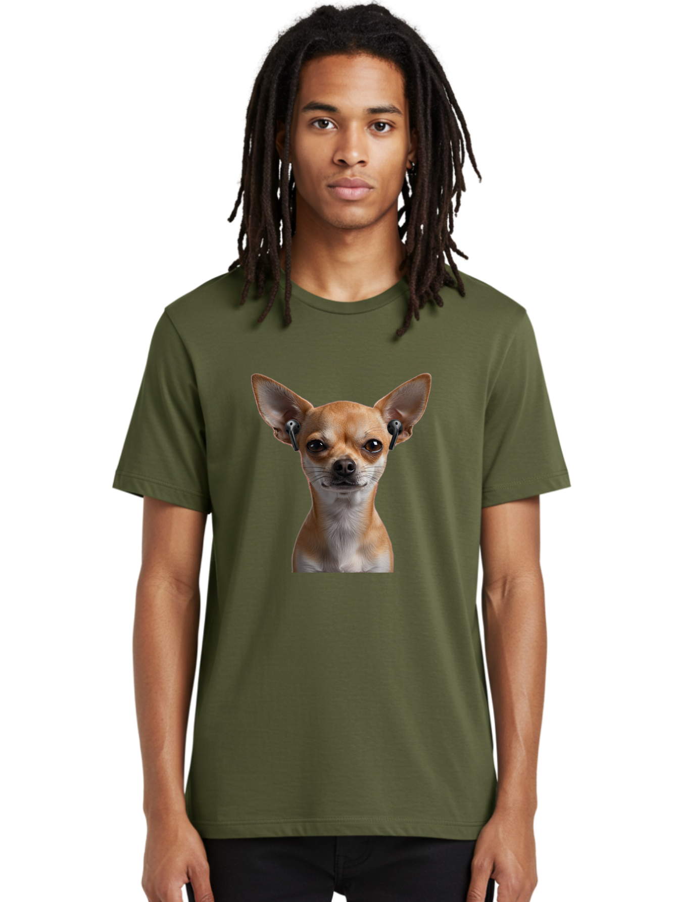 Chihuahua-With-Earbuds Men'S Graphic Tee, 100% Cotton, Comfortable Casual Summer Wear, Machine Washable, Vintage Camera, Old Camera, Antique Camera, Black Camera, Classic Photography, Photography Equipment, Nostalgic Device, Film Camera, Bah750