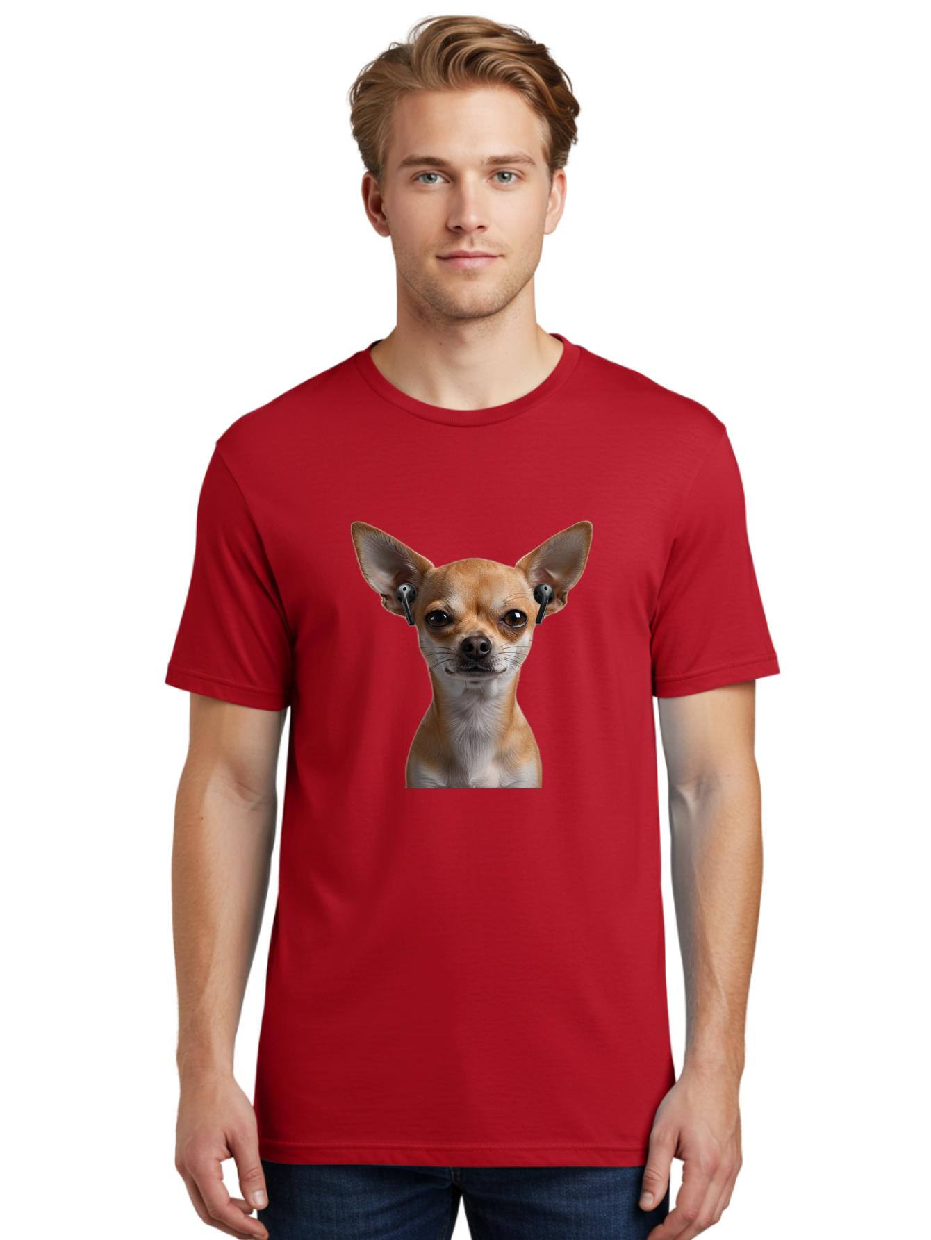 Chihuahua-With-Earbuds Men'S Graphic Tee, 100% Cotton, Comfortable Casual Summer Wear, Machine Washable, Vintage Camera, Old Camera, Antique Camera, Black Camera, Classic Photography, Photography Equipment, Nostalgic Device, Film Camera, Bah750