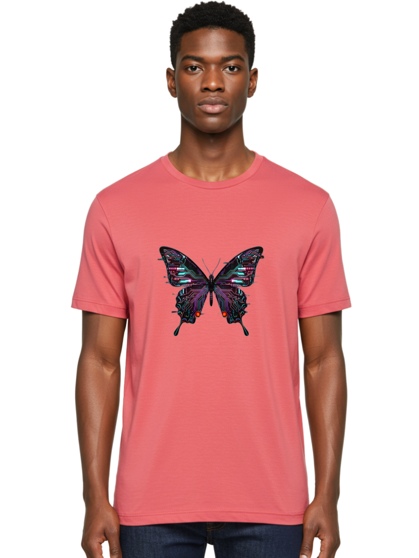 Circuit-Butterfly-1 Men'S Graphic Tee, 100% Cotton, Comfortable Casual Summer Wear, Machine Washable, Vintage Camera, Old Camera, Antique Camera, Black Camera, Classic Photography, Photography Equipment, Nostalgic Device, Film Camera, Bah752