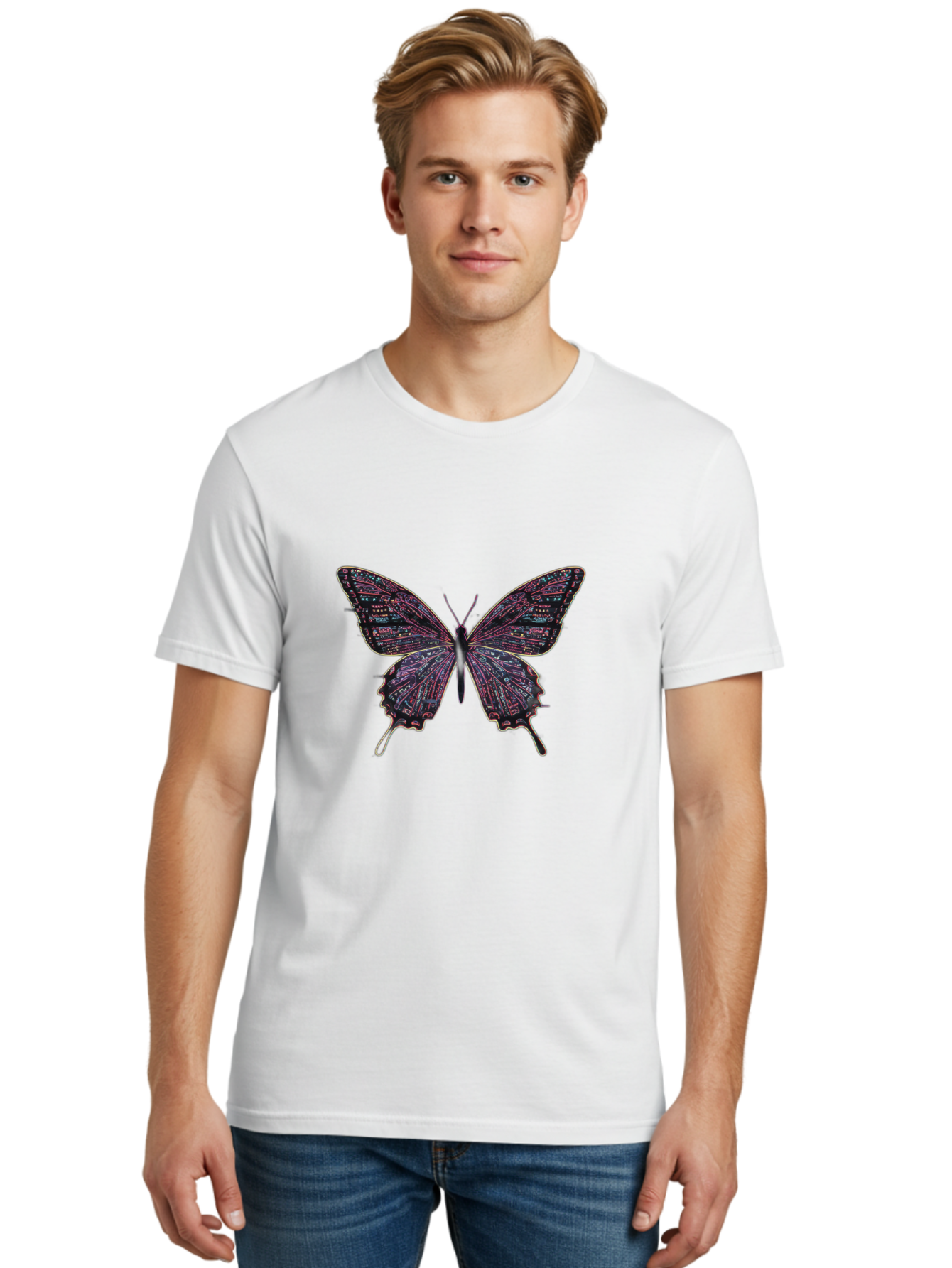 Circuit-Butterfly-3 Men'S Graphic Tee, 100% Cotton, Comfortable Casual Summer Wear, Machine Washable, Vintage Camera, Old Camera, Antique Camera, Black Camera, Classic Photography, Photography Equipment, Nostalgic Device, Film Camera, Bah754