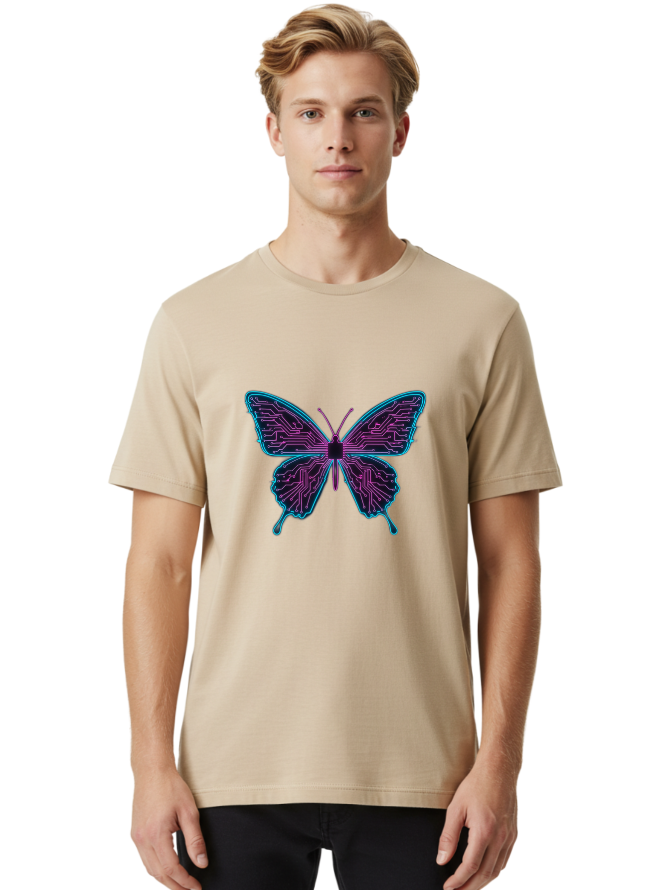 Circuit-Butterfly Men'S Graphic Tee, 100% Cotton, Comfortable Casual Summer Wear, Machine Washable, Vintage Camera, Old Camera, Antique Camera, Black Camera, Classic Photography, Photography Equipment, Nostalgic Device, Film Camera, Camera Art Bah755