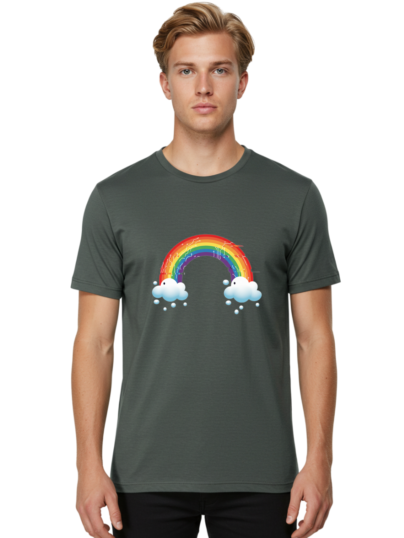 Circuit-Rainbow Men'S Graphic Tee, 100% Cotton, Comfortable Casual Summer Wear, Machine Washable, Vintage Camera, Old Camera, Antique Camera, Black Camera, Classic Photography, Photography Equipment, Nostalgic Device, Film Camera, Camera Art Bah758