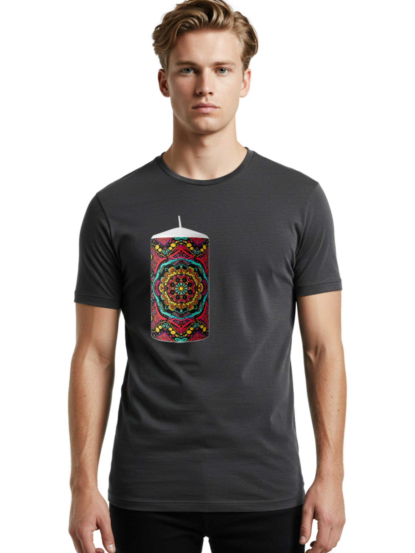 Colorful-Mandala-Candle Men'S Graphic Tee, 100% Cotton, Comfortable Casual Summer Wear, Machine Washable, Vintage Camera, Old Camera, Antique Camera, Black Camera, Classic Photography, Photography Equipment, Nostalgic Device, Film Camera, Bah774