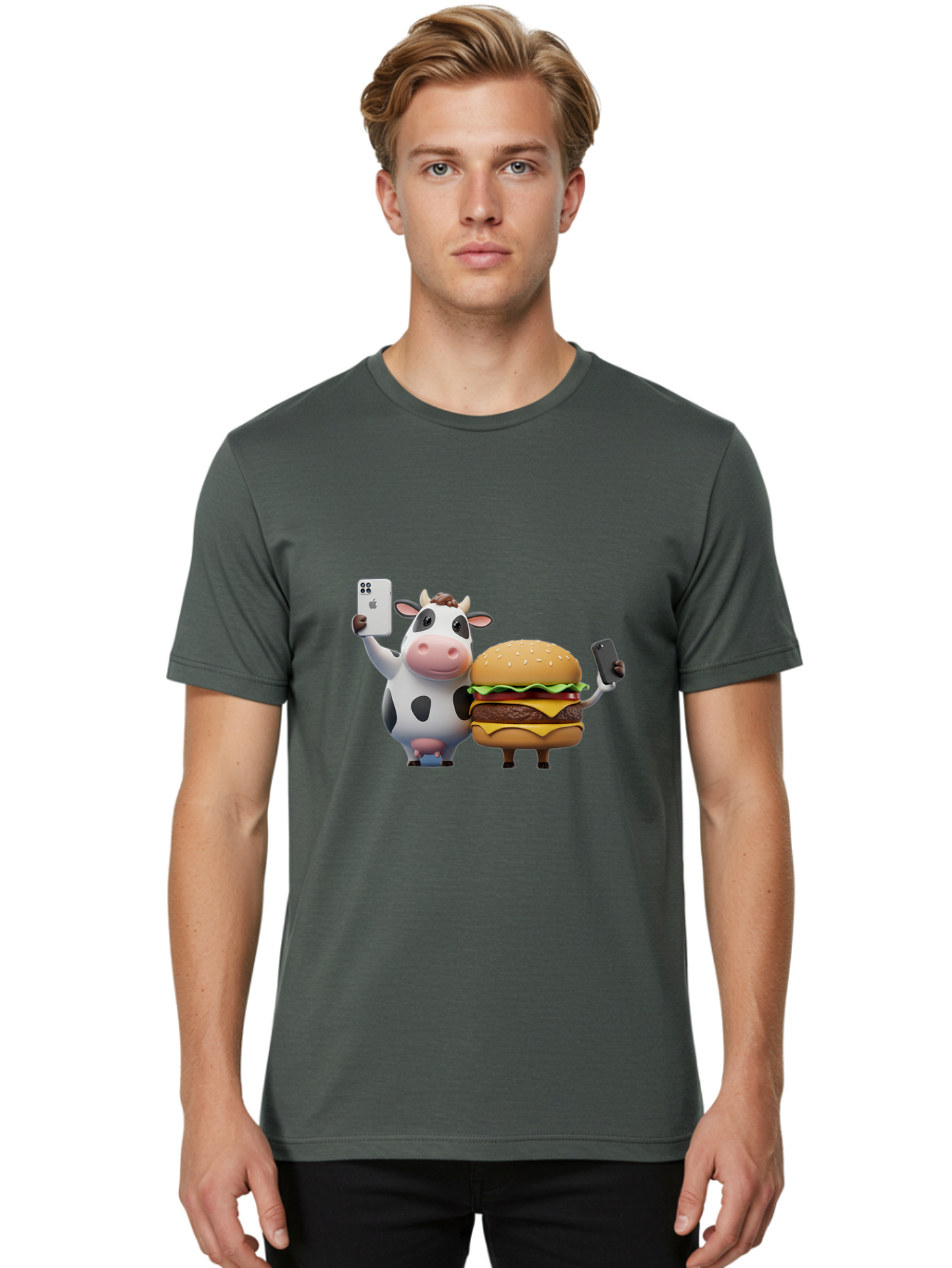 Cow-And-Burger-1 Men'S Graphic Tee, 100% Cotton, Comfortable Casual Summer Wear, Machine Washable, Vintage Camera, Old Camera, Antique Camera, Black Camera, Classic Photography, Photography Equipment, Nostalgic Device, Film Camera, Camera Art Bah788