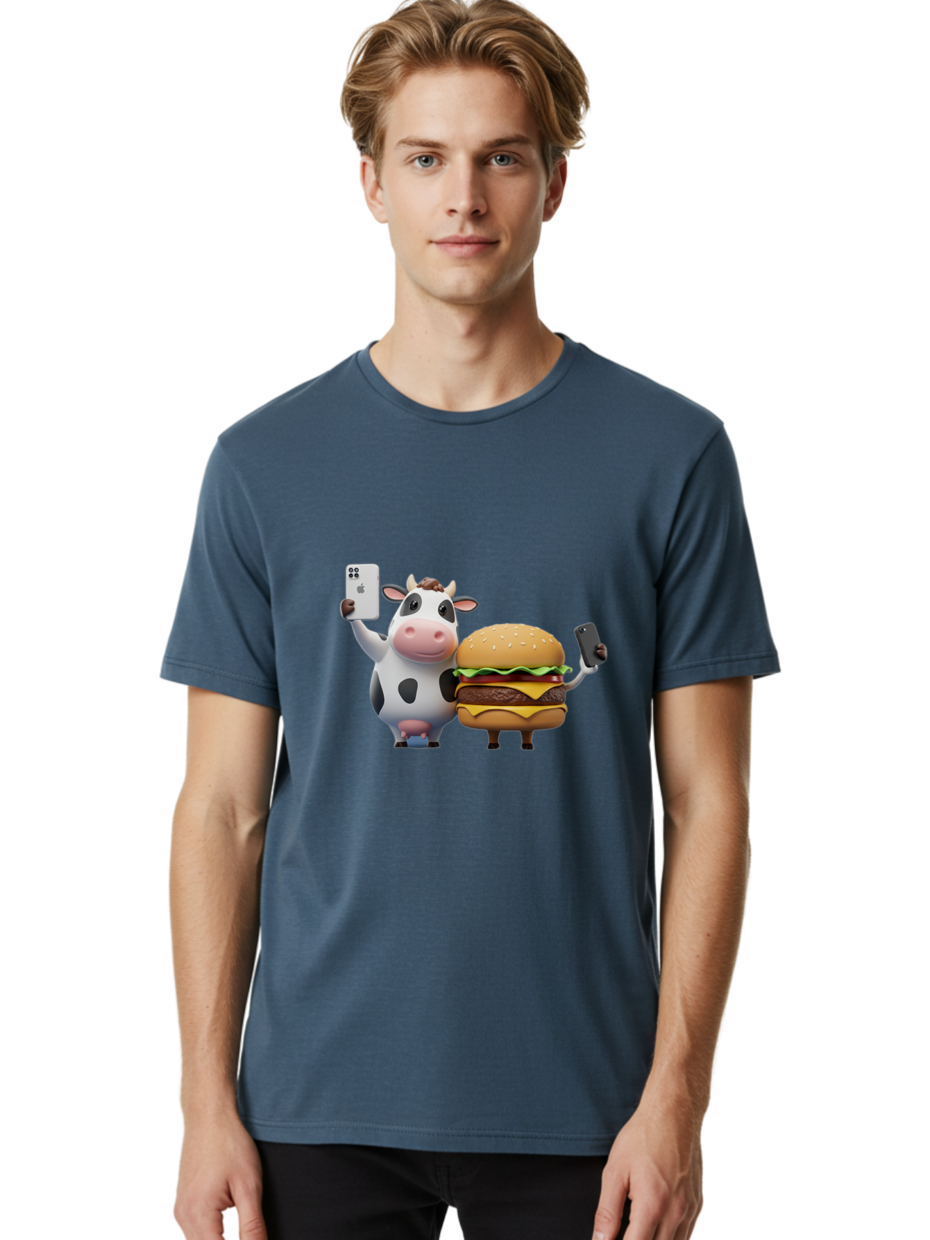 Cow-And-Burger-1 Men'S Graphic Tee, 100% Cotton, Comfortable Casual Summer Wear, Machine Washable, Vintage Camera, Old Camera, Antique Camera, Black Camera, Classic Photography, Photography Equipment, Nostalgic Device, Film Camera, Camera Art Bah788