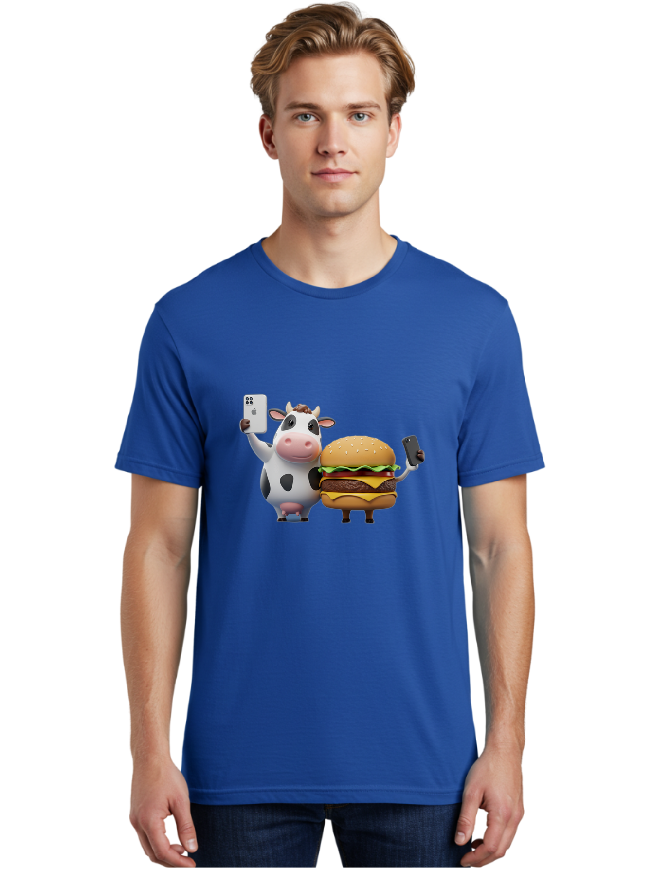 Cow-And-Burger-1 Men'S Graphic Tee, 100% Cotton, Comfortable Casual Summer Wear, Machine Washable, Vintage Camera, Old Camera, Antique Camera, Black Camera, Classic Photography, Photography Equipment, Nostalgic Device, Film Camera, Camera Art Bah788