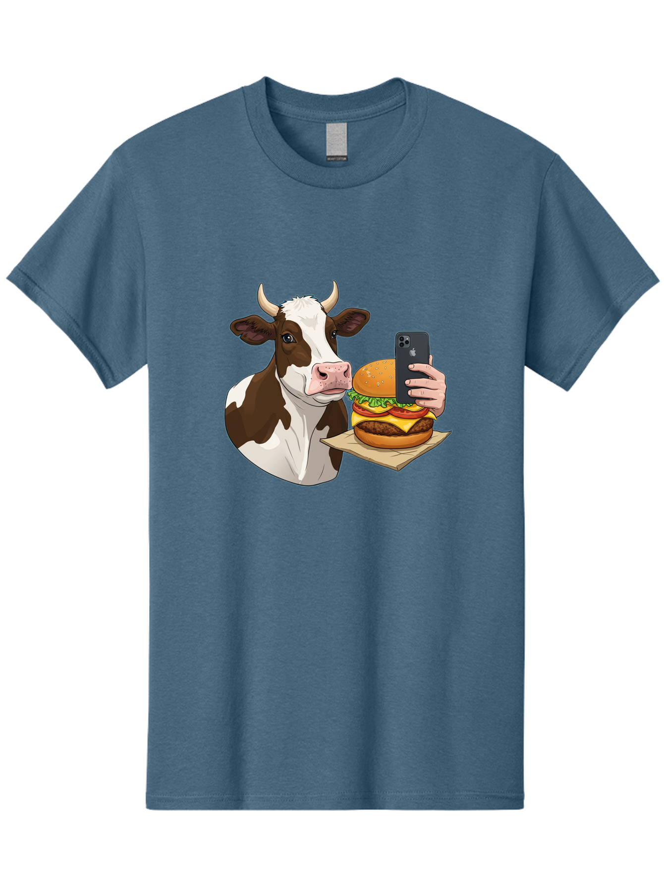 Cow-And-Burger-2 Men'S Graphic Tee, 100% Cotton, Comfortable Casual Summer Wear, Machine Washable, Vintage Camera, Old Camera, Antique Camera, Black Camera, Classic Photography, Photography Equipment, Nostalgic Device, Film Camera, Camera Art Bah789