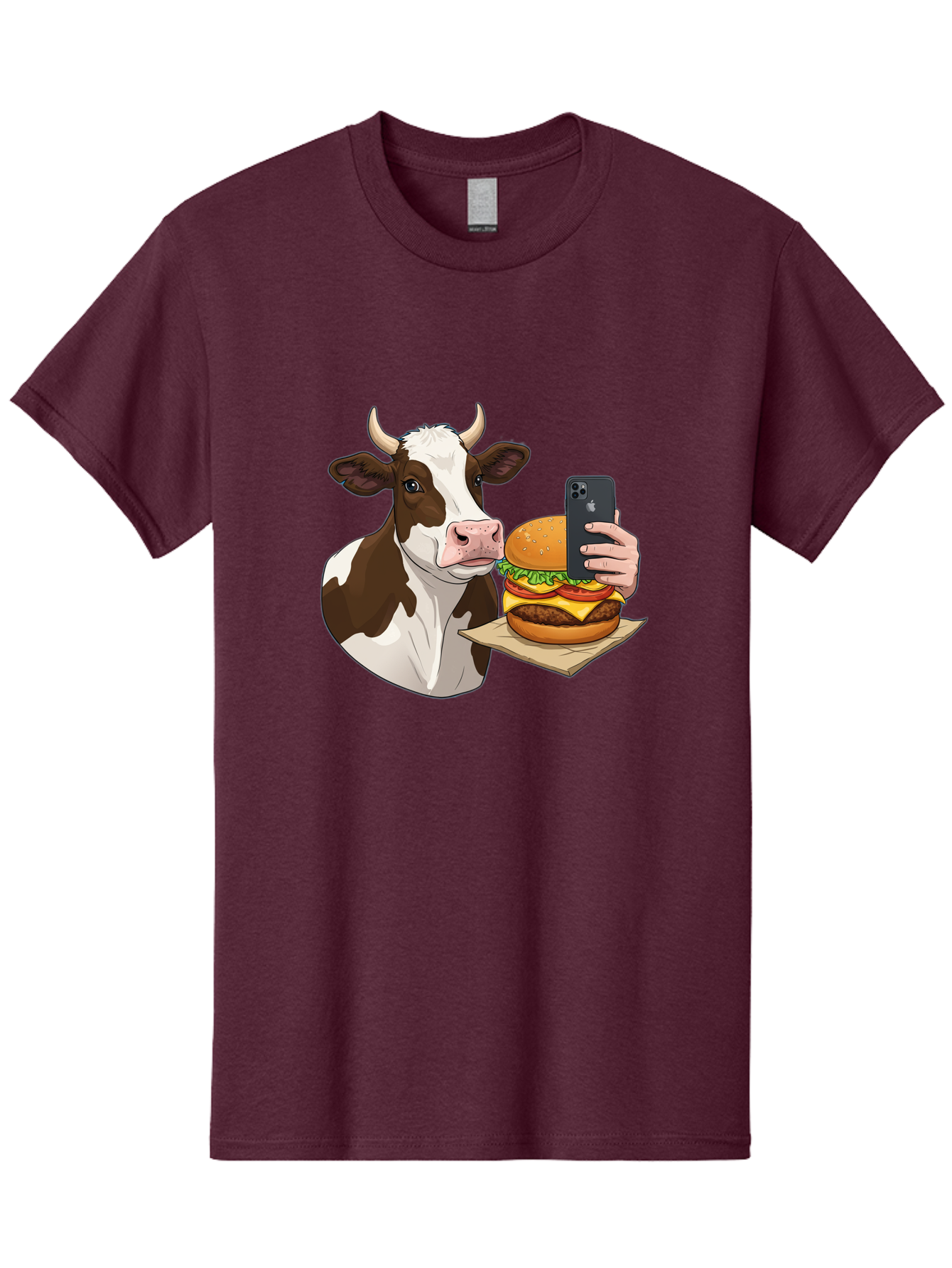 Cow-And-Burger-2 Men'S Graphic Tee, 100% Cotton, Comfortable Casual Summer Wear, Machine Washable, Vintage Camera, Old Camera, Antique Camera, Black Camera, Classic Photography, Photography Equipment, Nostalgic Device, Film Camera, Camera Art Bah789