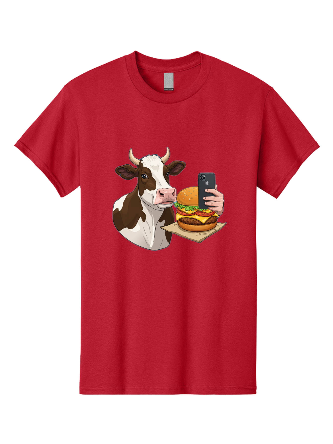 Cow-And-Burger-2 Men'S Graphic Tee, 100% Cotton, Comfortable Casual Summer Wear, Machine Washable, Vintage Camera, Old Camera, Antique Camera, Black Camera, Classic Photography, Photography Equipment, Nostalgic Device, Film Camera, Camera Art Bah789