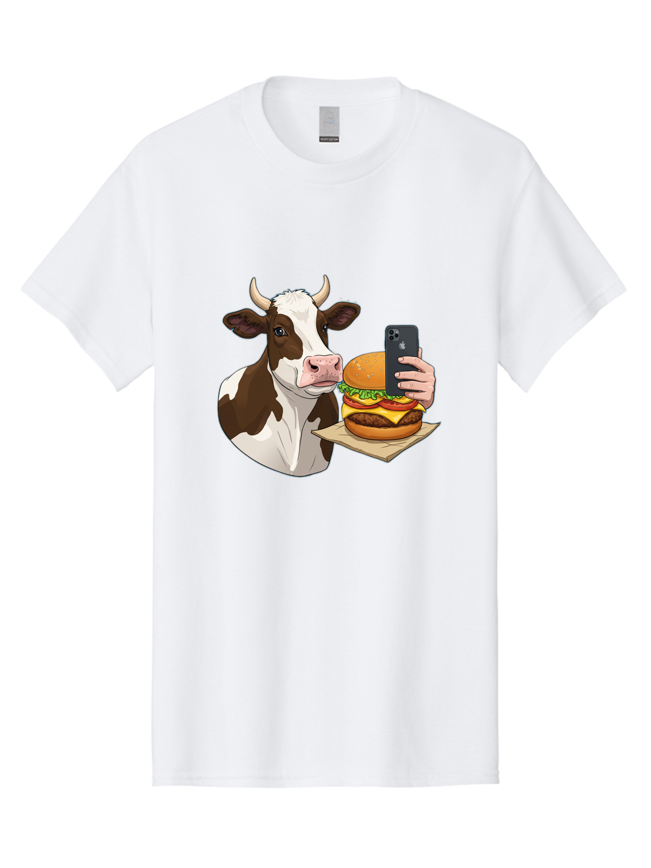 Cow-And-Burger-2 Men'S Graphic Tee, 100% Cotton, Comfortable Casual Summer Wear, Machine Washable, Vintage Camera, Old Camera, Antique Camera, Black Camera, Classic Photography, Photography Equipment, Nostalgic Device, Film Camera, Camera Art Bah789