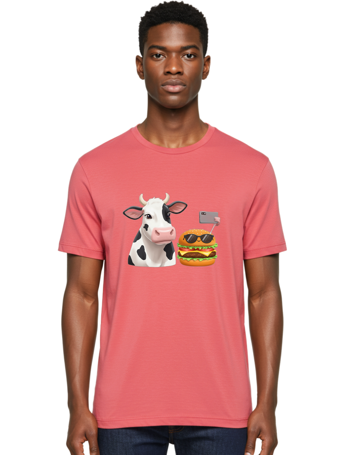 Cow-And-Burger-3 Men'S Graphic Tee, 100% Cotton, Comfortable Casual Summer Wear, Machine Washable, Vintage Camera, Old Camera, Antique Camera, Black Camera, Classic Photography, Photography Equipment, Nostalgic Device, Film Camera, Camera Art Bah790