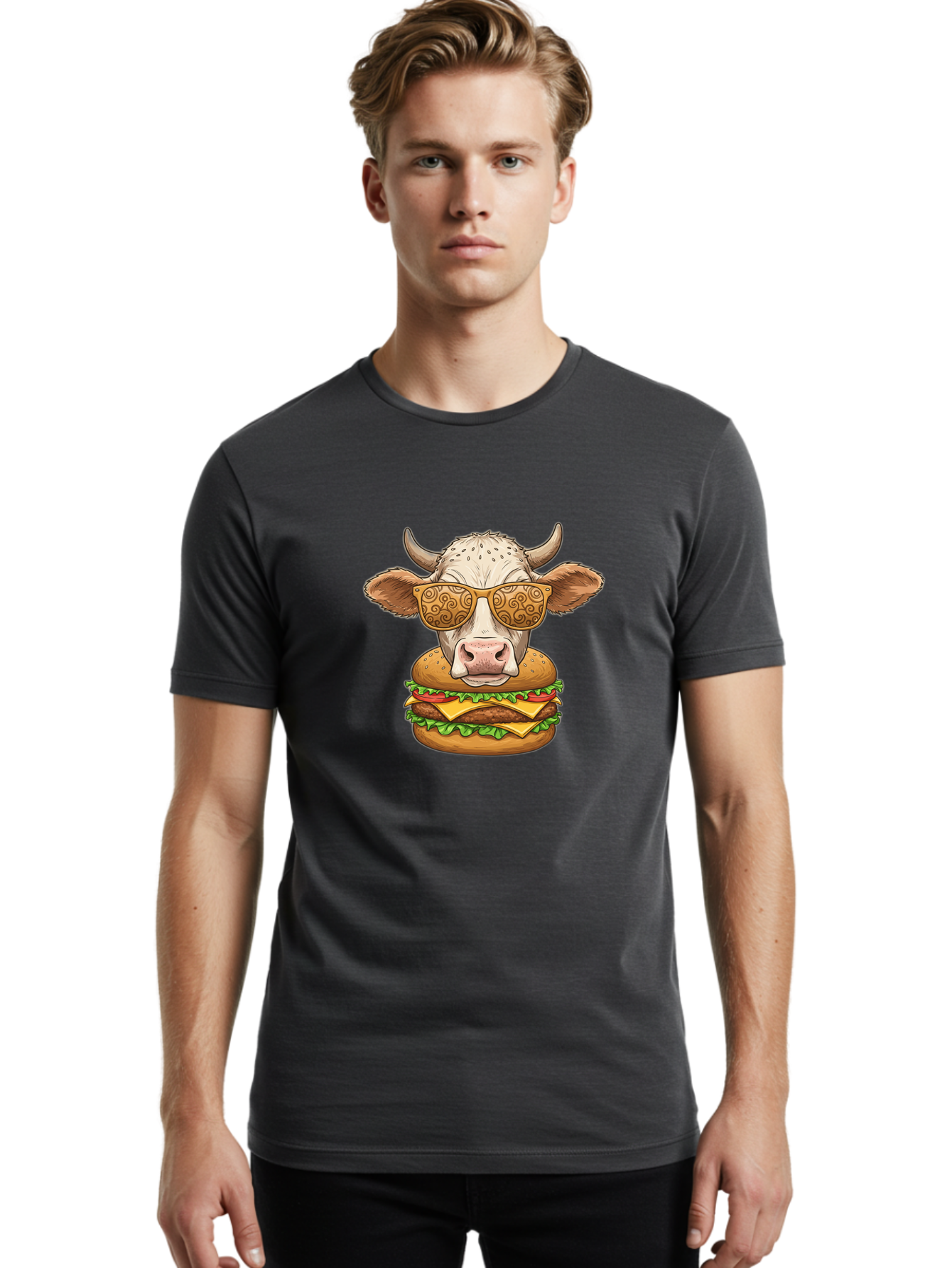 Cow-Burger-1 Men'S Graphic Tee, 100% Cotton, Comfortable Casual Summer Wear, Machine Washable, Vintage Camera, Old Camera, Antique Camera, Black Camera, Classic Photography, Photography Equipment, Nostalgic Device, Film Camera, Camera Art Bah794