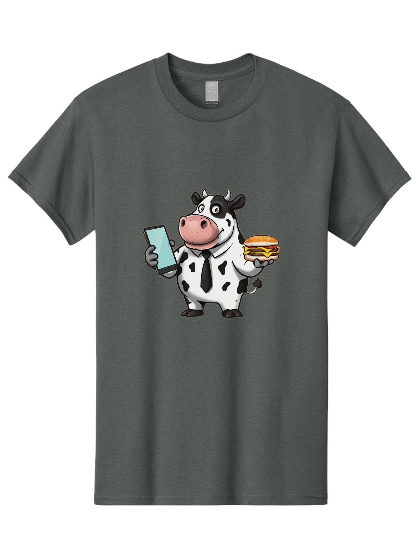 Cow-Holding-Phone-And-Burger Men'S Graphic Tee, 100% Cotton, Comfortable Casual Summer Wear, Machine Washable, Vintage Camera, Old Camera, Antique Camera, Black Camera, Classic Photography, Photography Equipment, Nostalgic Device, Film Camera, Bah799