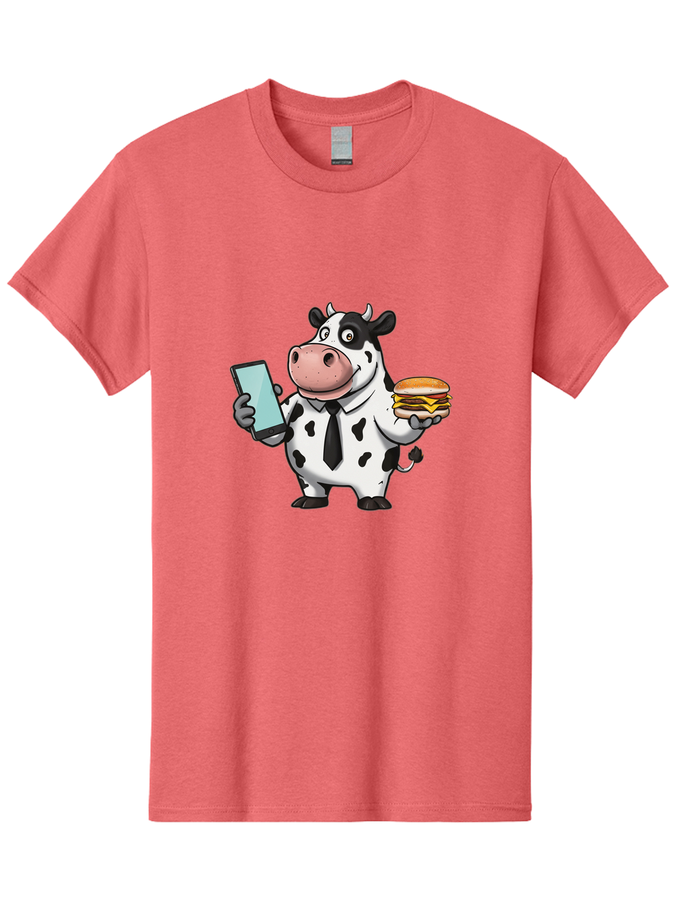 Cow-Holding-Phone-And-Burger Men'S Graphic Tee, 100% Cotton, Comfortable Casual Summer Wear, Machine Washable, Vintage Camera, Old Camera, Antique Camera, Black Camera, Classic Photography, Photography Equipment, Nostalgic Device, Film Camera, Bah799