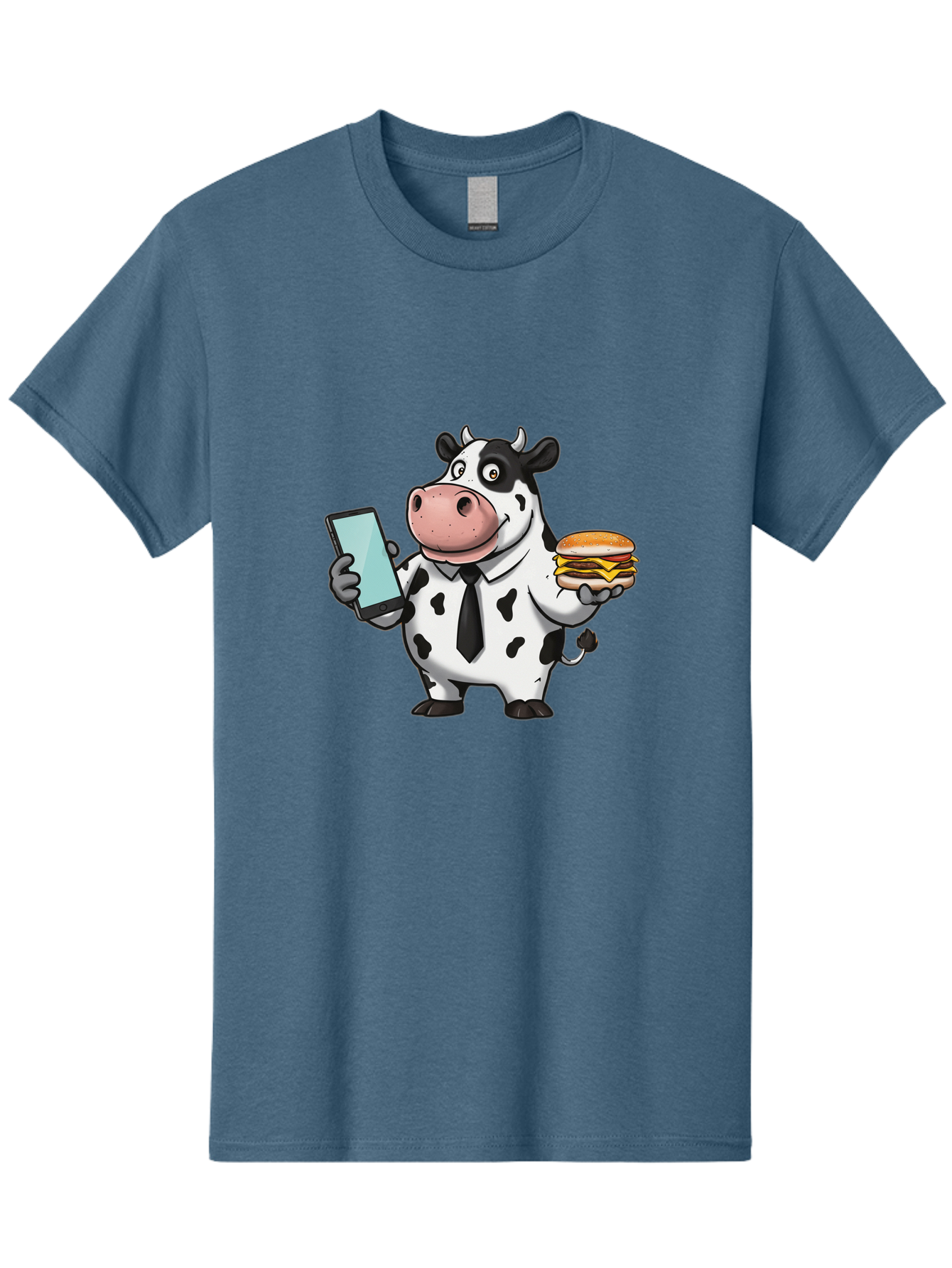 Cow-Holding-Phone-And-Burger Men'S Graphic Tee, 100% Cotton, Comfortable Casual Summer Wear, Machine Washable, Vintage Camera, Old Camera, Antique Camera, Black Camera, Classic Photography, Photography Equipment, Nostalgic Device, Film Camera, Bah799
