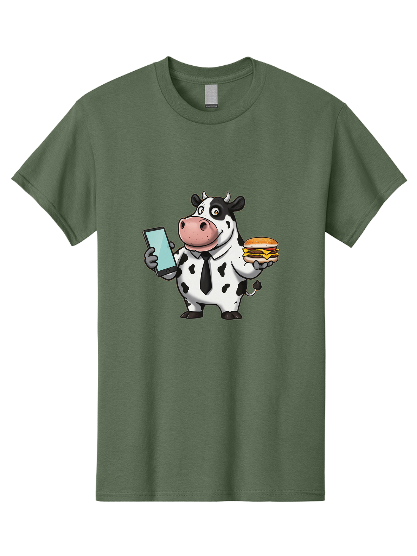 Cow-Holding-Phone-And-Burger Men'S Graphic Tee, 100% Cotton, Comfortable Casual Summer Wear, Machine Washable, Vintage Camera, Old Camera, Antique Camera, Black Camera, Classic Photography, Photography Equipment, Nostalgic Device, Film Camera, Bah799
