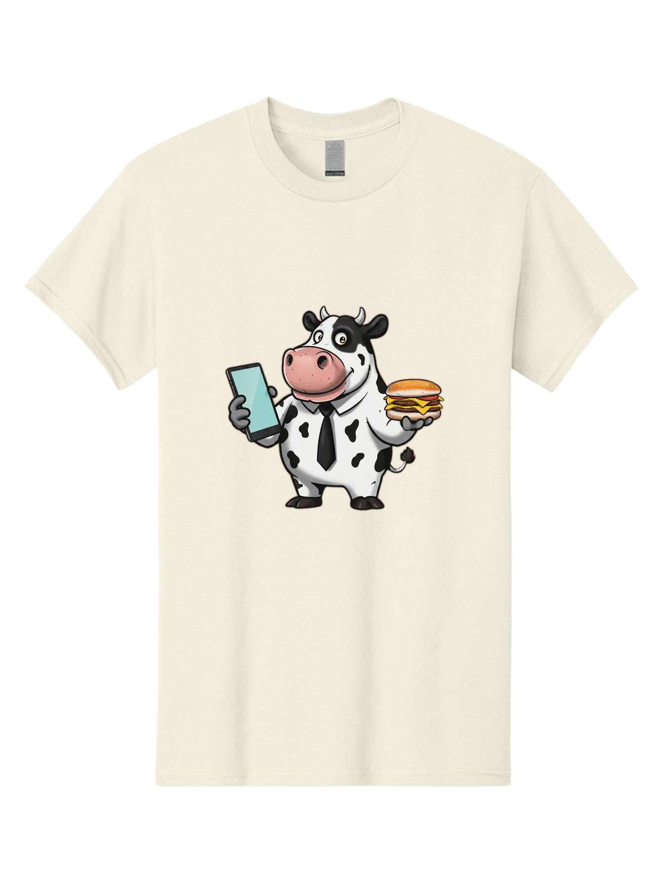 Cow-Holding-Phone-And-Burger Men'S Graphic Tee, 100% Cotton, Comfortable Casual Summer Wear, Machine Washable, Vintage Camera, Old Camera, Antique Camera, Black Camera, Classic Photography, Photography Equipment, Nostalgic Device, Film Camera, Bah799