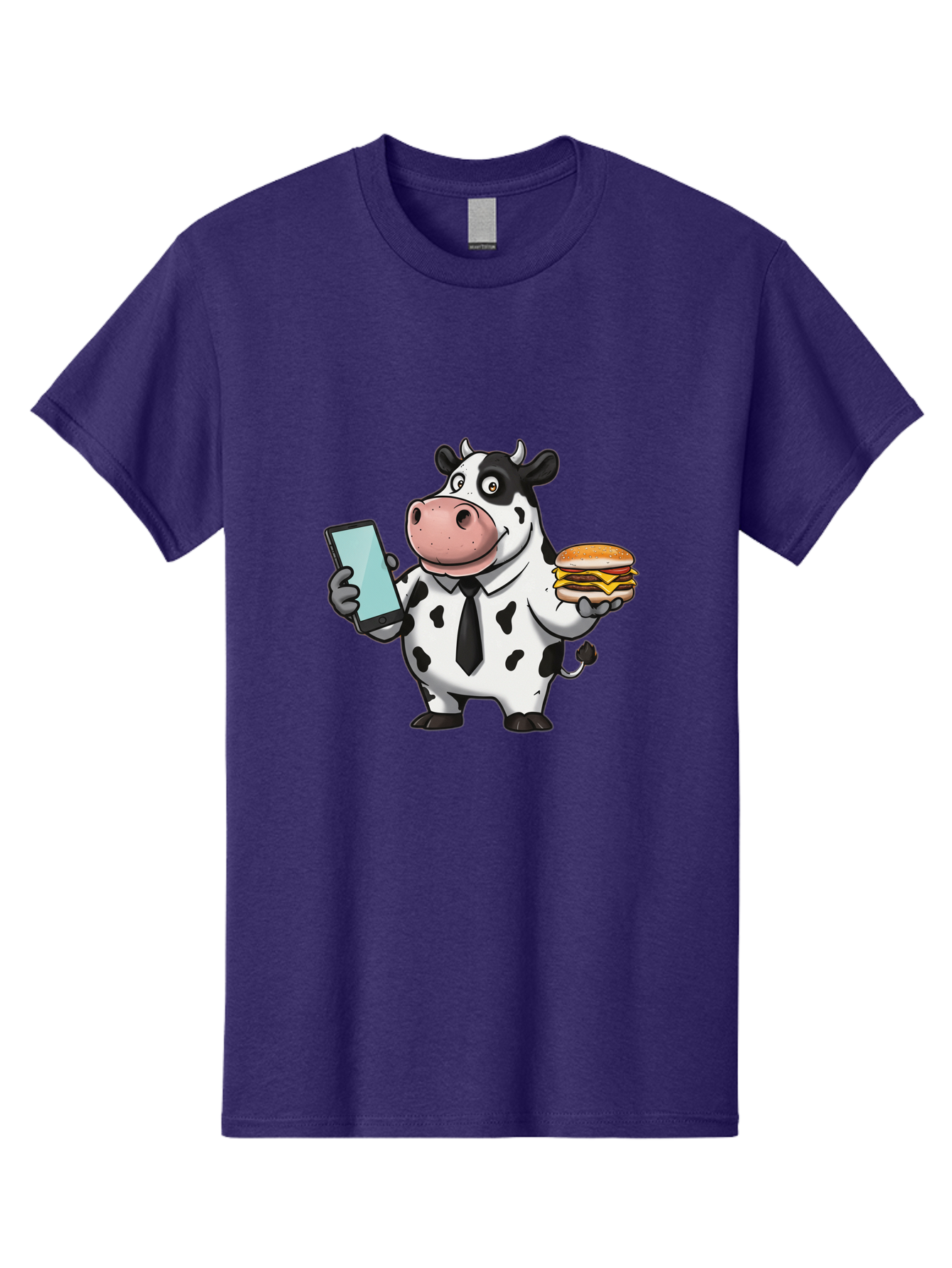 Cow-Holding-Phone-And-Burger Men'S Graphic Tee, 100% Cotton, Comfortable Casual Summer Wear, Machine Washable, Vintage Camera, Old Camera, Antique Camera, Black Camera, Classic Photography, Photography Equipment, Nostalgic Device, Film Camera, Bah799