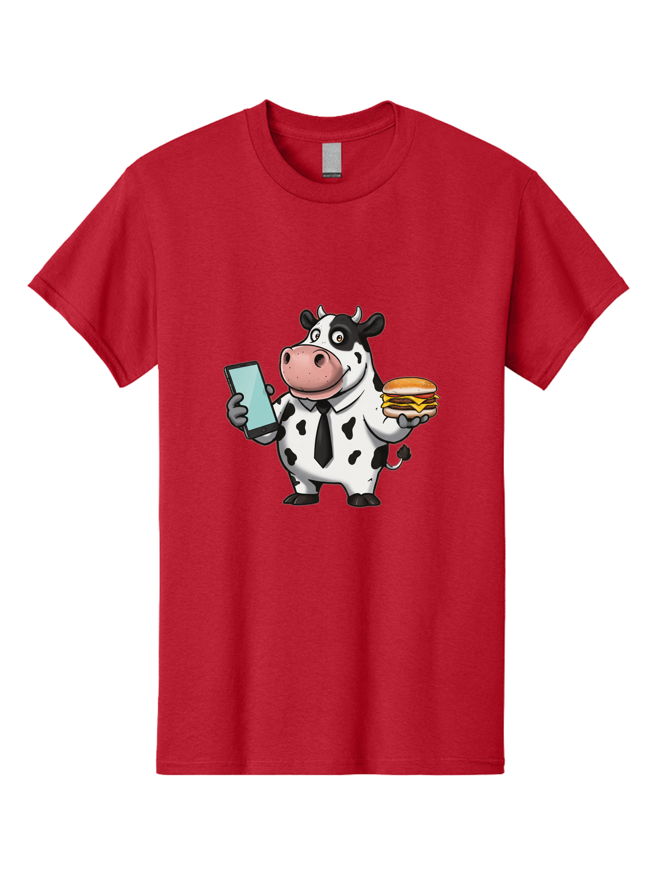 Cow-Holding-Phone-And-Burger Men'S Graphic Tee, 100% Cotton, Comfortable Casual Summer Wear, Machine Washable, Vintage Camera, Old Camera, Antique Camera, Black Camera, Classic Photography, Photography Equipment, Nostalgic Device, Film Camera, Bah799