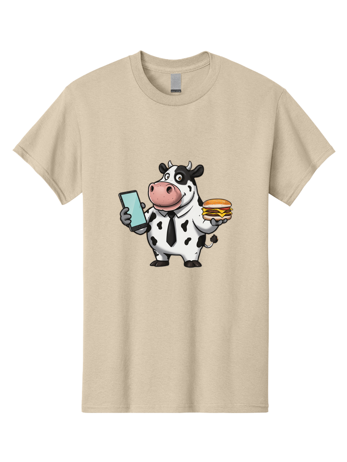 Cow-Holding-Phone-And-Burger Men'S Graphic Tee, 100% Cotton, Comfortable Casual Summer Wear, Machine Washable, Vintage Camera, Old Camera, Antique Camera, Black Camera, Classic Photography, Photography Equipment, Nostalgic Device, Film Camera, Bah799