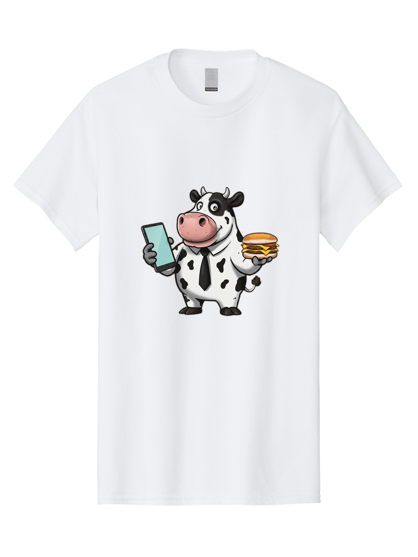 Cow-Holding-Phone-And-Burger Men'S Graphic Tee, 100% Cotton, Comfortable Casual Summer Wear, Machine Washable, Vintage Camera, Old Camera, Antique Camera, Black Camera, Classic Photography, Photography Equipment, Nostalgic Device, Film Camera, Bah799