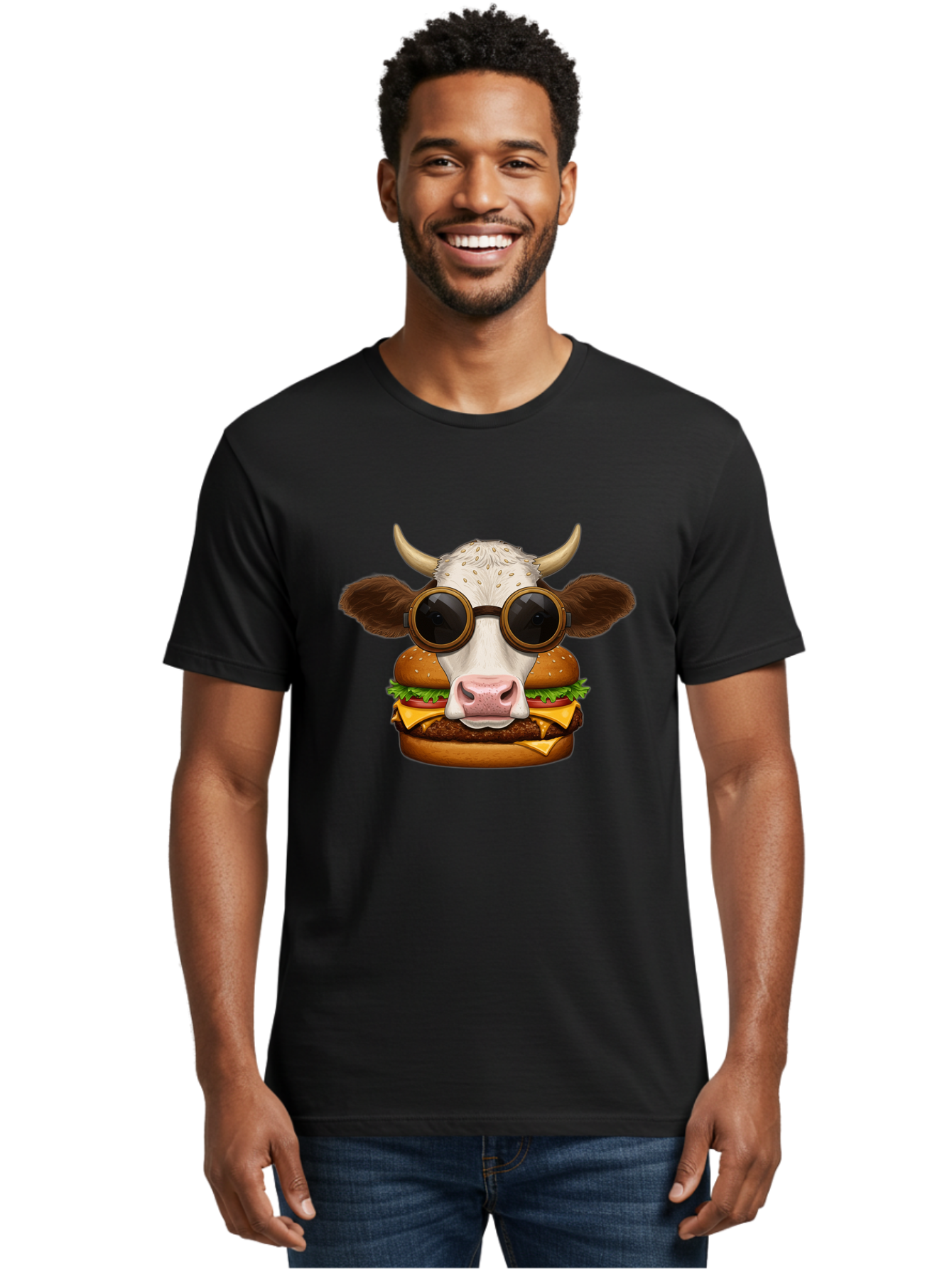 Cow-In-Shades-Burger Men'S Graphic Tee, 100% Cotton, Comfortable Casual Summer Wear, Machine Washable, Vintage Camera, Old Camera, Antique Camera, Black Camera, Classic Photography, Photography Equipment, Nostalgic Device, Film Camera, Bah800