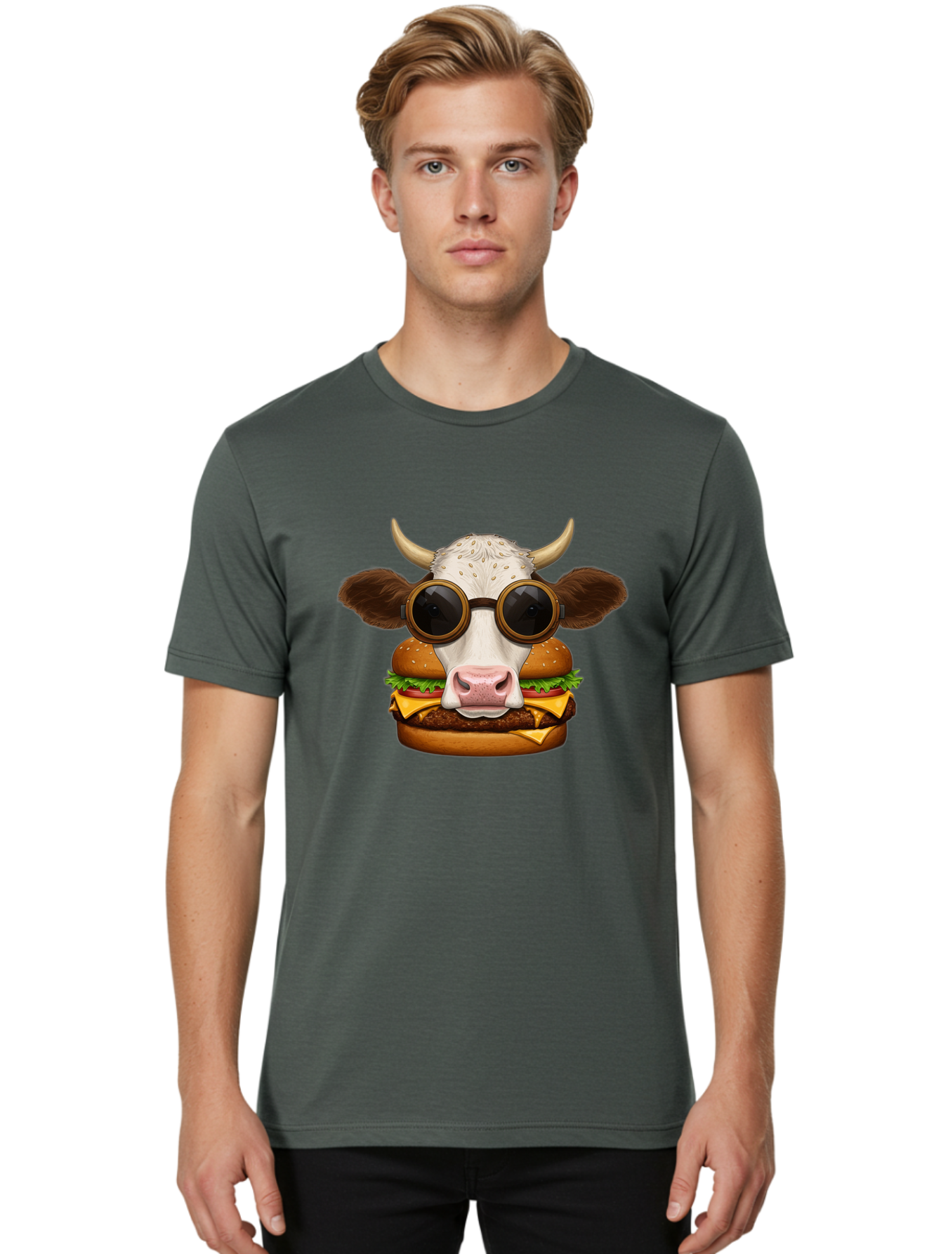 Cow-In-Shades-Burger Men'S Graphic Tee, 100% Cotton, Comfortable Casual Summer Wear, Machine Washable, Vintage Camera, Old Camera, Antique Camera, Black Camera, Classic Photography, Photography Equipment, Nostalgic Device, Film Camera, Bah800