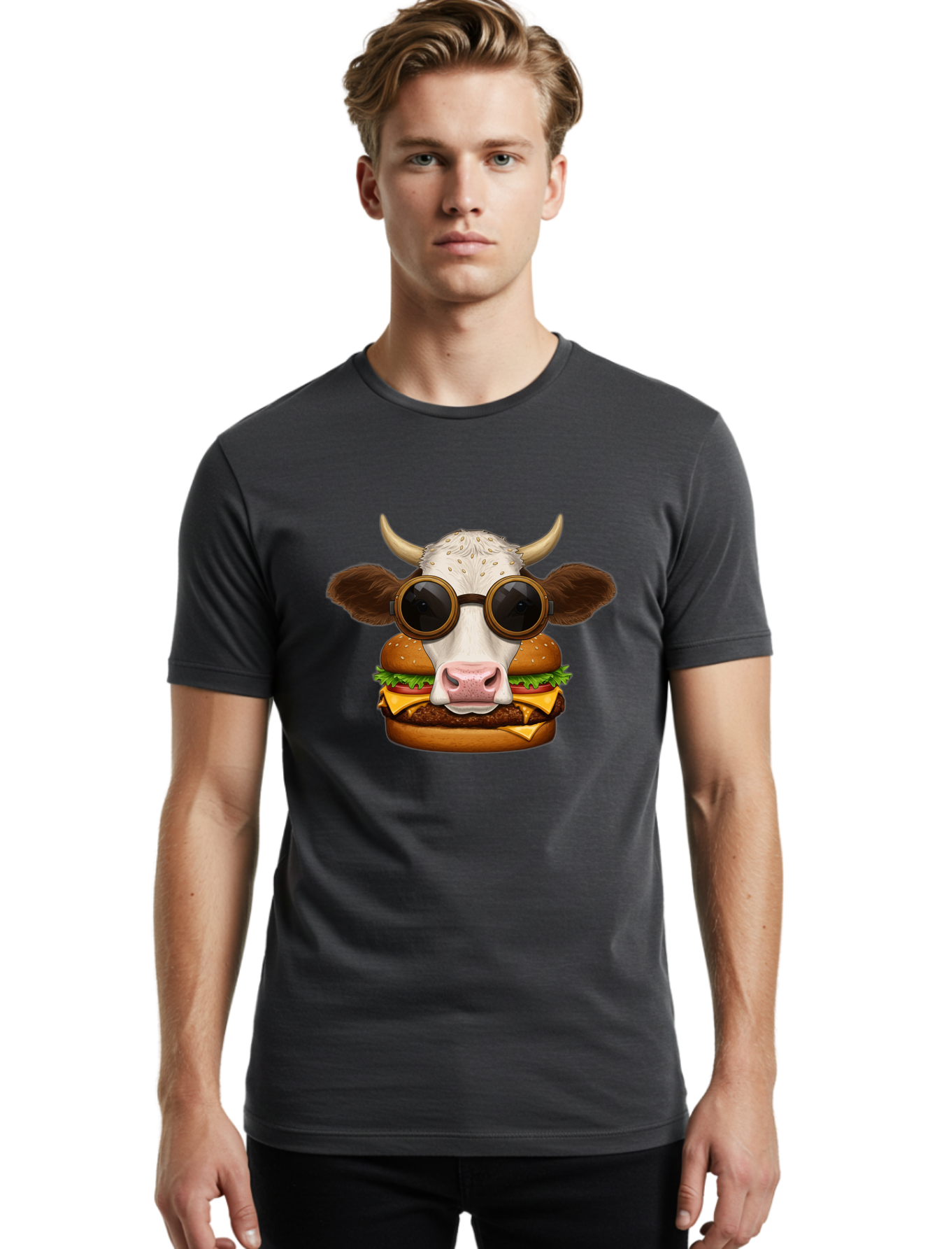 Cow-In-Shades-Burger Men'S Graphic Tee, 100% Cotton, Comfortable Casual Summer Wear, Machine Washable, Vintage Camera, Old Camera, Antique Camera, Black Camera, Classic Photography, Photography Equipment, Nostalgic Device, Film Camera, Bah800