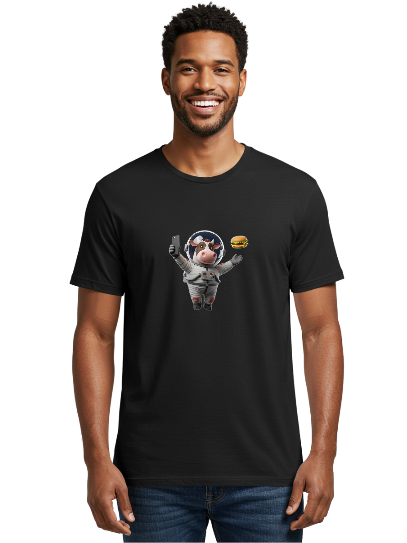 Cow-In-Space-Suit Men'S Graphic Tee, 100% Cotton, Comfortable Casual Summer Wear, Machine Washable, Vintage Camera, Old Camera, Antique Camera, Black Camera, Classic Photography, Photography Equipment, Nostalgic Device, Film Camera, Camera Art Bah801