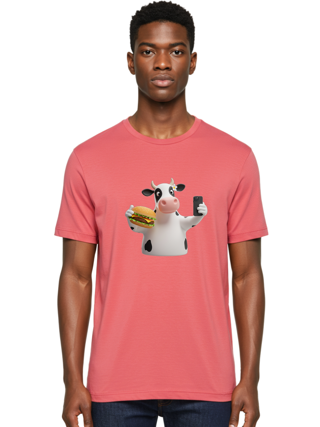 Cow-Selfie-1 Men'S Graphic Tee, 100% Cotton, Comfortable Casual Summer Wear, Machine Washable, Vintage Camera, Old Camera, Antique Camera, Black Camera, Classic Photography, Photography Equipment, Nostalgic Device, Film Camera, Camera Art Bah802