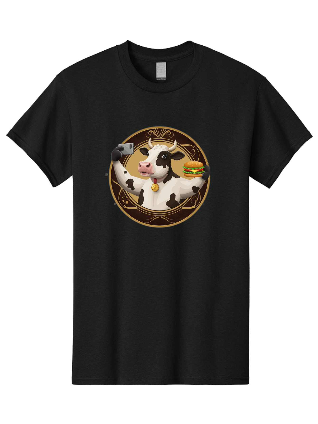 Cow-Selfie-4 Men'S Graphic Tee, 100% Cotton, Comfortable Casual Summer Wear, Machine Washable, Vintage Camera, Old Camera, Antique Camera, Black Camera, Classic Photography, Photography Equipment, Nostalgic Device, Film Camera, Camera Art Bah805
