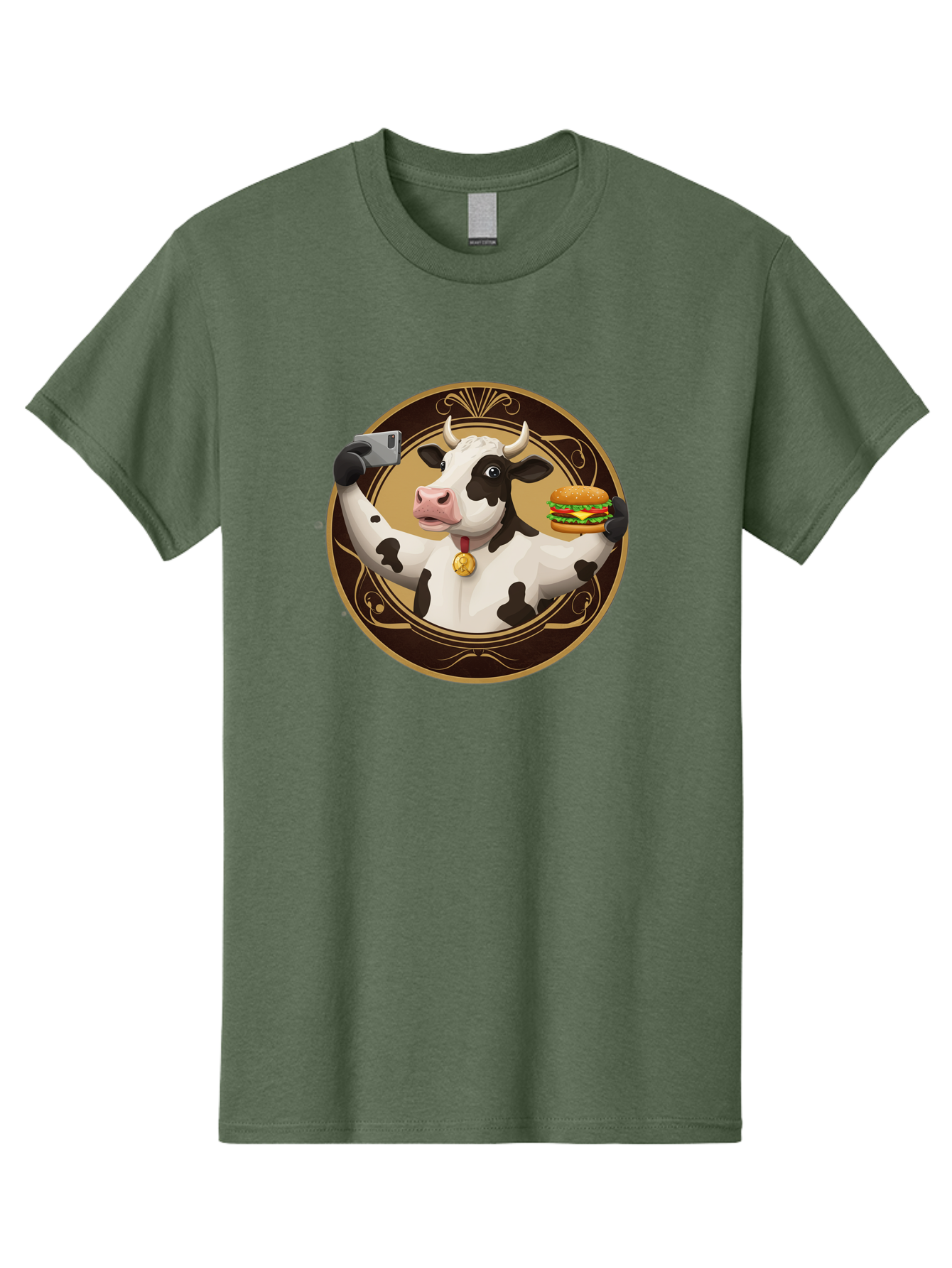 Cow-Selfie-4 Men'S Graphic Tee, 100% Cotton, Comfortable Casual Summer Wear, Machine Washable, Vintage Camera, Old Camera, Antique Camera, Black Camera, Classic Photography, Photography Equipment, Nostalgic Device, Film Camera, Camera Art Bah805