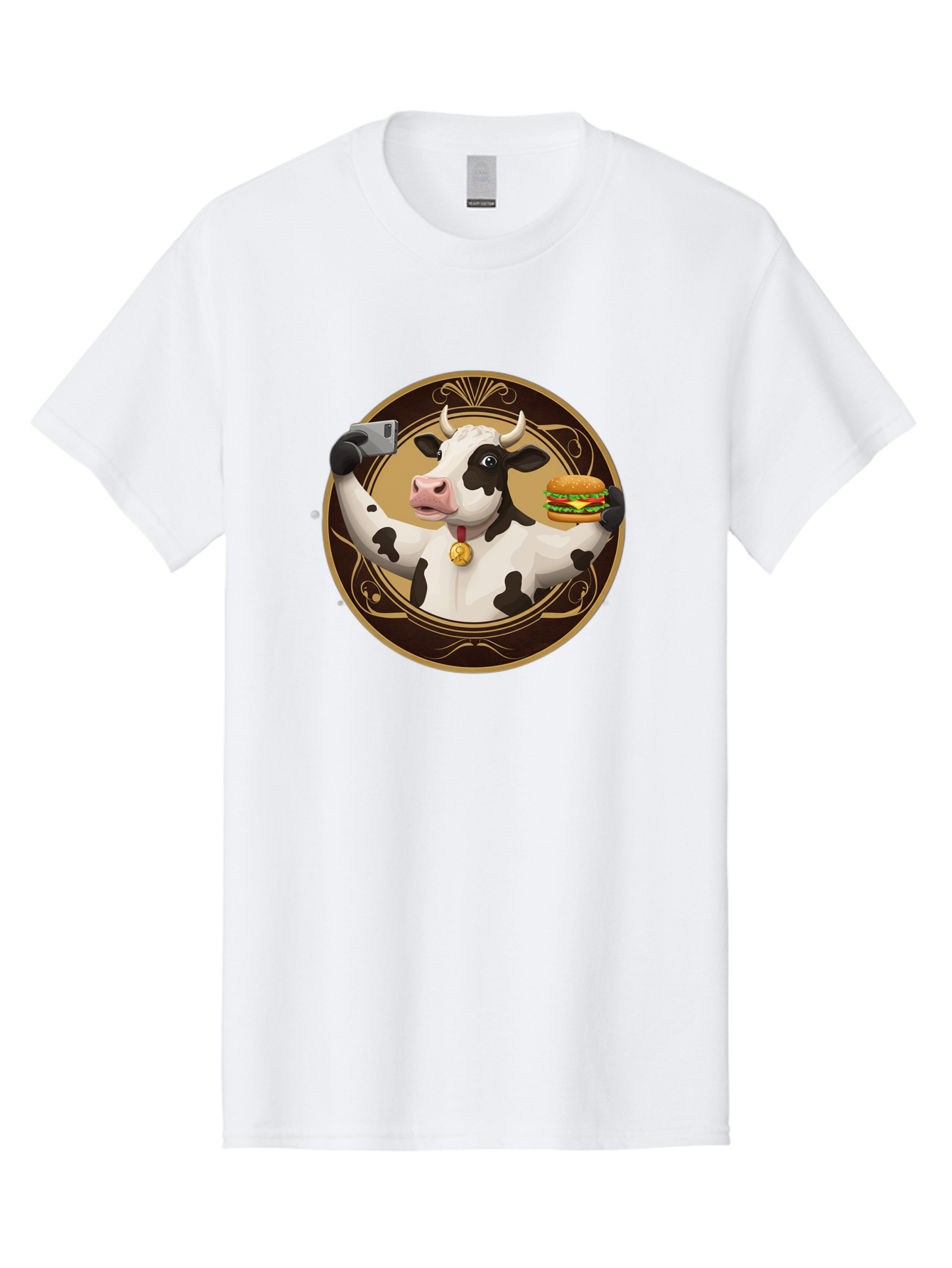 Cow-Selfie-4 Men'S Graphic Tee, 100% Cotton, Comfortable Casual Summer Wear, Machine Washable, Vintage Camera, Old Camera, Antique Camera, Black Camera, Classic Photography, Photography Equipment, Nostalgic Device, Film Camera, Camera Art Bah805