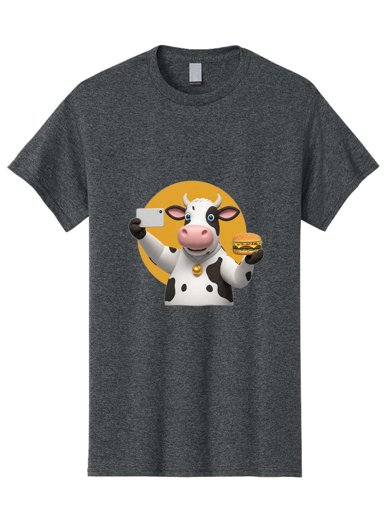 Cow-Selfie-Burger-1 Men'S Graphic Tee, 100% Cotton, Comfortable Casual Summer Wear, Machine Washable, Vintage Camera, Old Camera, Antique Camera, Black Camera, Classic Photography, Photography Equipment, Nostalgic Device, Film Camera, Bah806