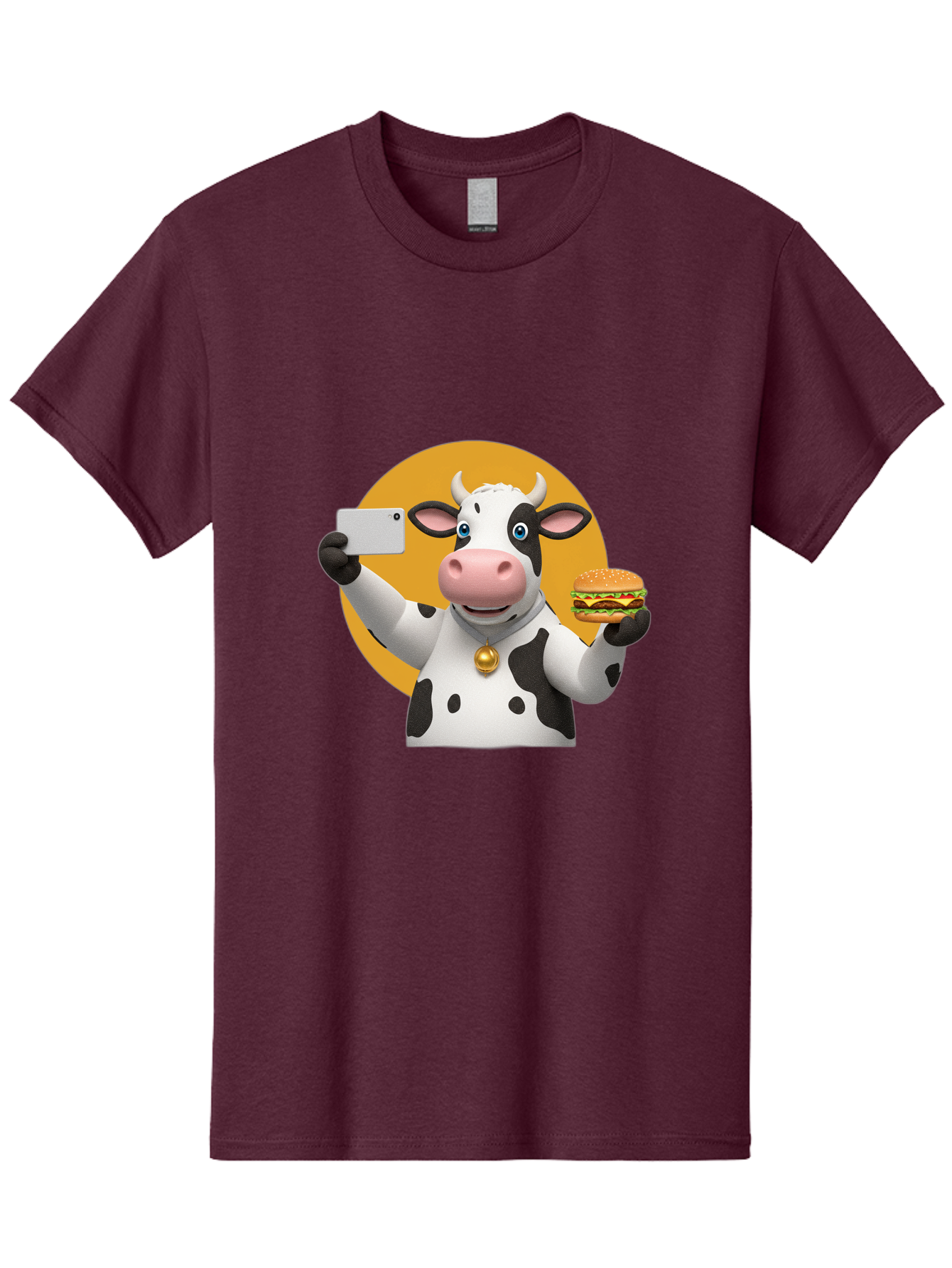 Cow-Selfie-Burger-1 Men'S Graphic Tee, 100% Cotton, Comfortable Casual Summer Wear, Machine Washable, Vintage Camera, Old Camera, Antique Camera, Black Camera, Classic Photography, Photography Equipment, Nostalgic Device, Film Camera, Bah806