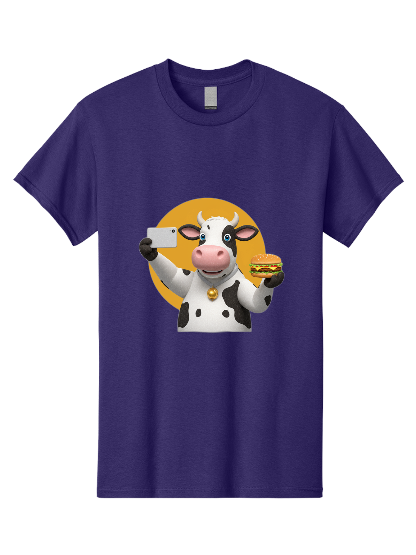Cow-Selfie-Burger-1 Men'S Graphic Tee, 100% Cotton, Comfortable Casual Summer Wear, Machine Washable, Vintage Camera, Old Camera, Antique Camera, Black Camera, Classic Photography, Photography Equipment, Nostalgic Device, Film Camera, Bah806