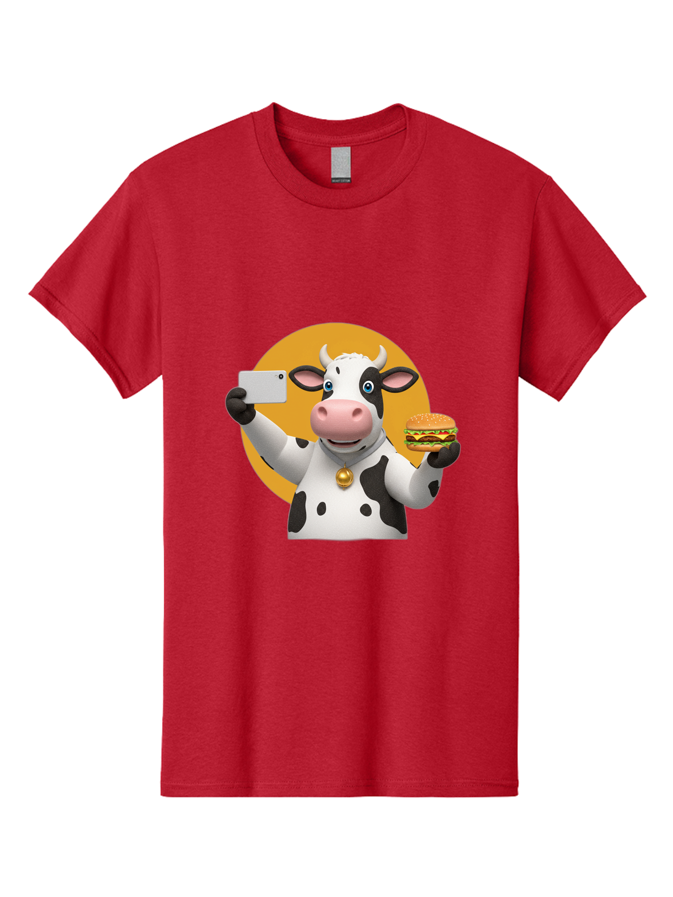 Cow-Selfie-Burger-1 Men'S Graphic Tee, 100% Cotton, Comfortable Casual Summer Wear, Machine Washable, Vintage Camera, Old Camera, Antique Camera, Black Camera, Classic Photography, Photography Equipment, Nostalgic Device, Film Camera, Bah806