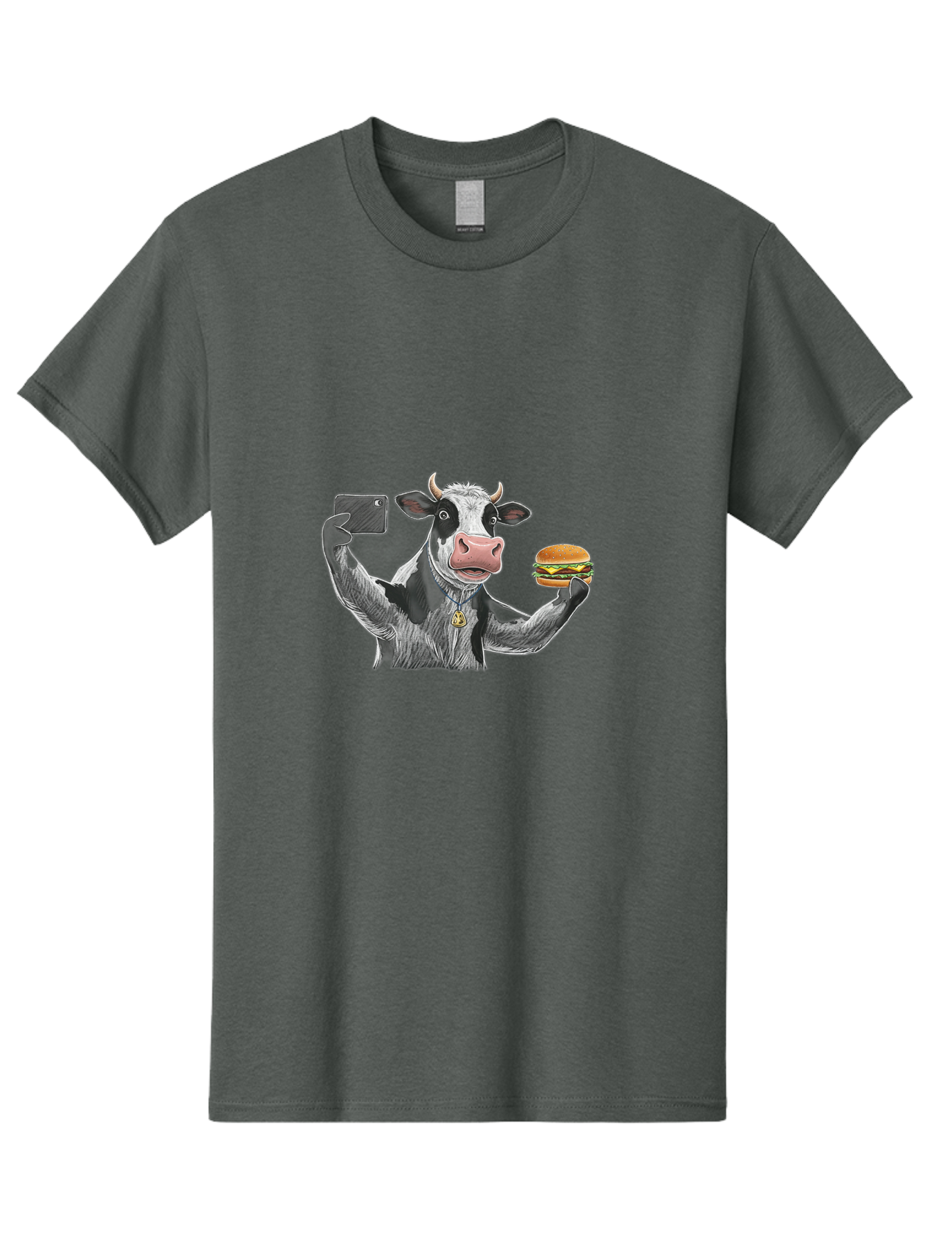 Cow-Selfie-Burger-2 Men'S Graphic Tee, 100% Cotton, Comfortable Casual Summer Wear, Machine Washable, Vintage Camera, Old Camera, Antique Camera, Black Camera, Classic Photography, Photography Equipment, Nostalgic Device, Film Camera, Bah807