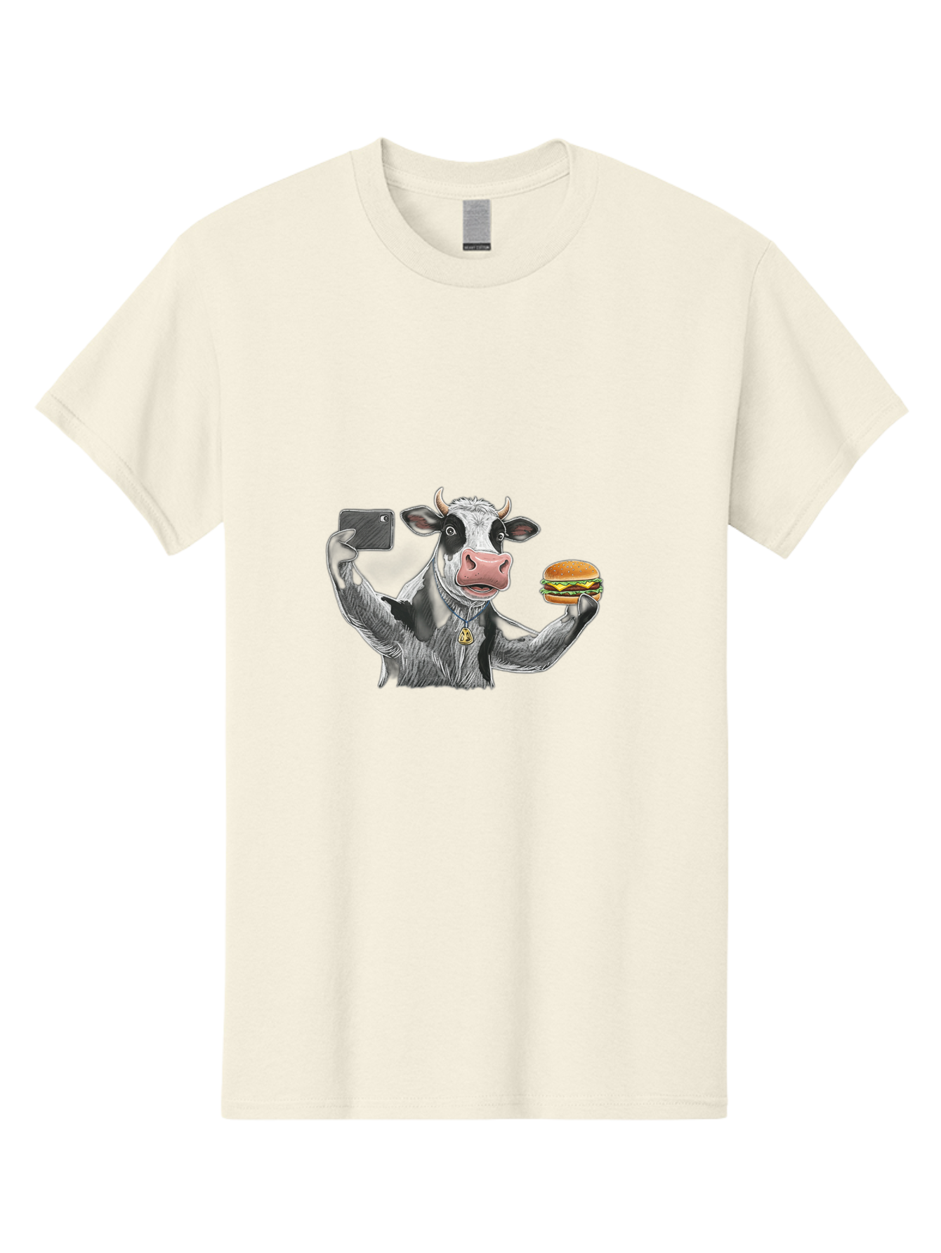 Cow-Selfie-Burger-2 Men'S Graphic Tee, 100% Cotton, Comfortable Casual Summer Wear, Machine Washable, Vintage Camera, Old Camera, Antique Camera, Black Camera, Classic Photography, Photography Equipment, Nostalgic Device, Film Camera, Bah807